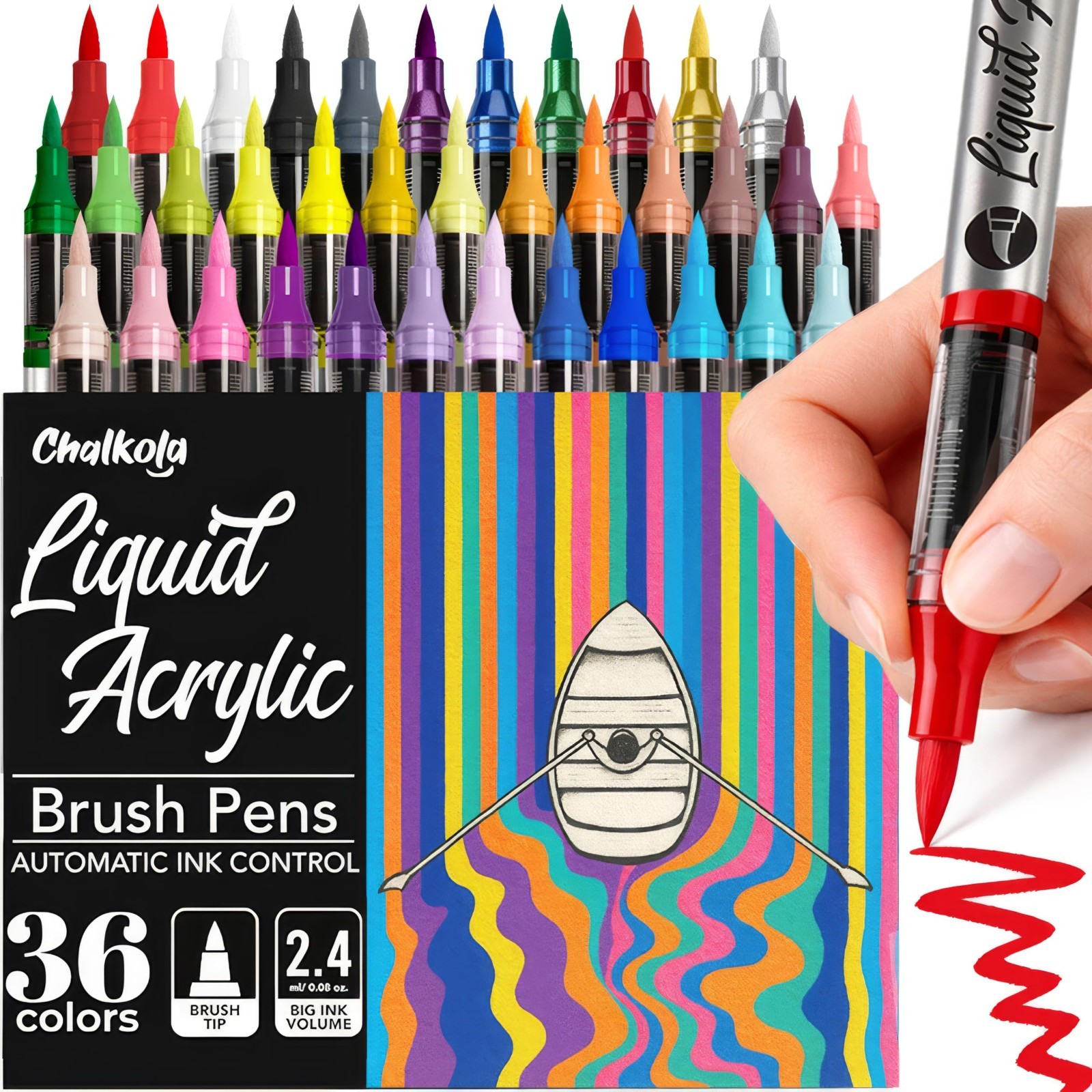 36 Acrylic Paint Markers - Flexible Brush Tip, Waterproof, No Bleed, Art & Craft