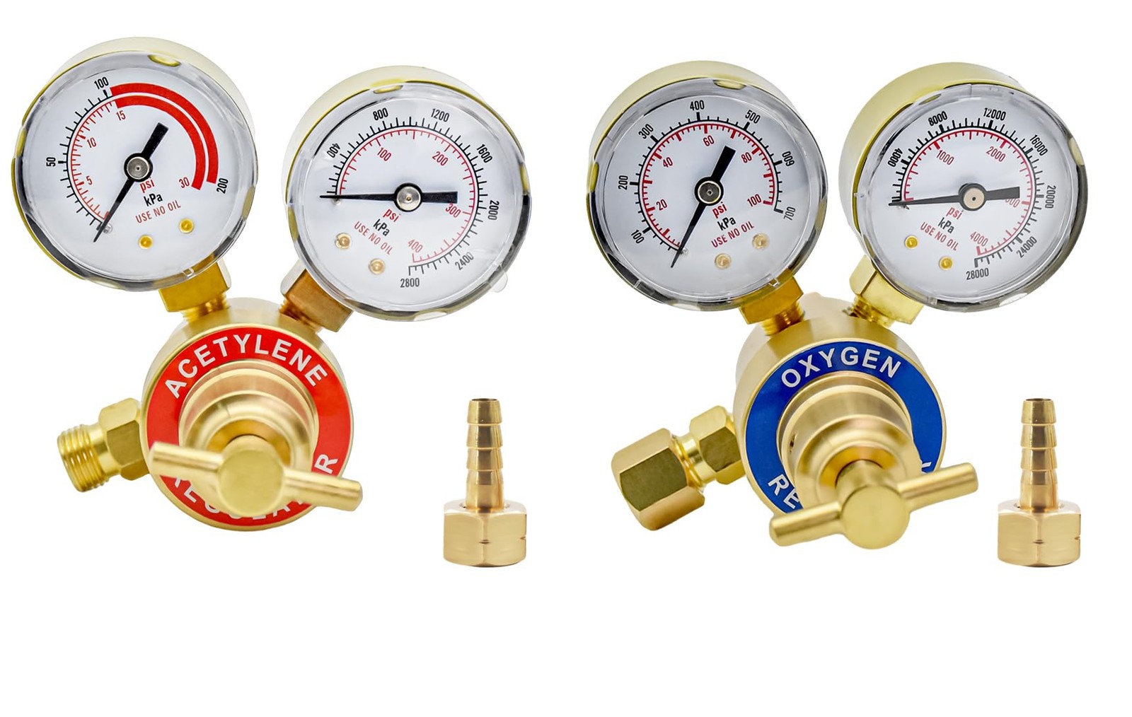 iMeshbean® 2 Piece Set Solid Brass Oxygen & Acetylene Regulators Gas Gauges for