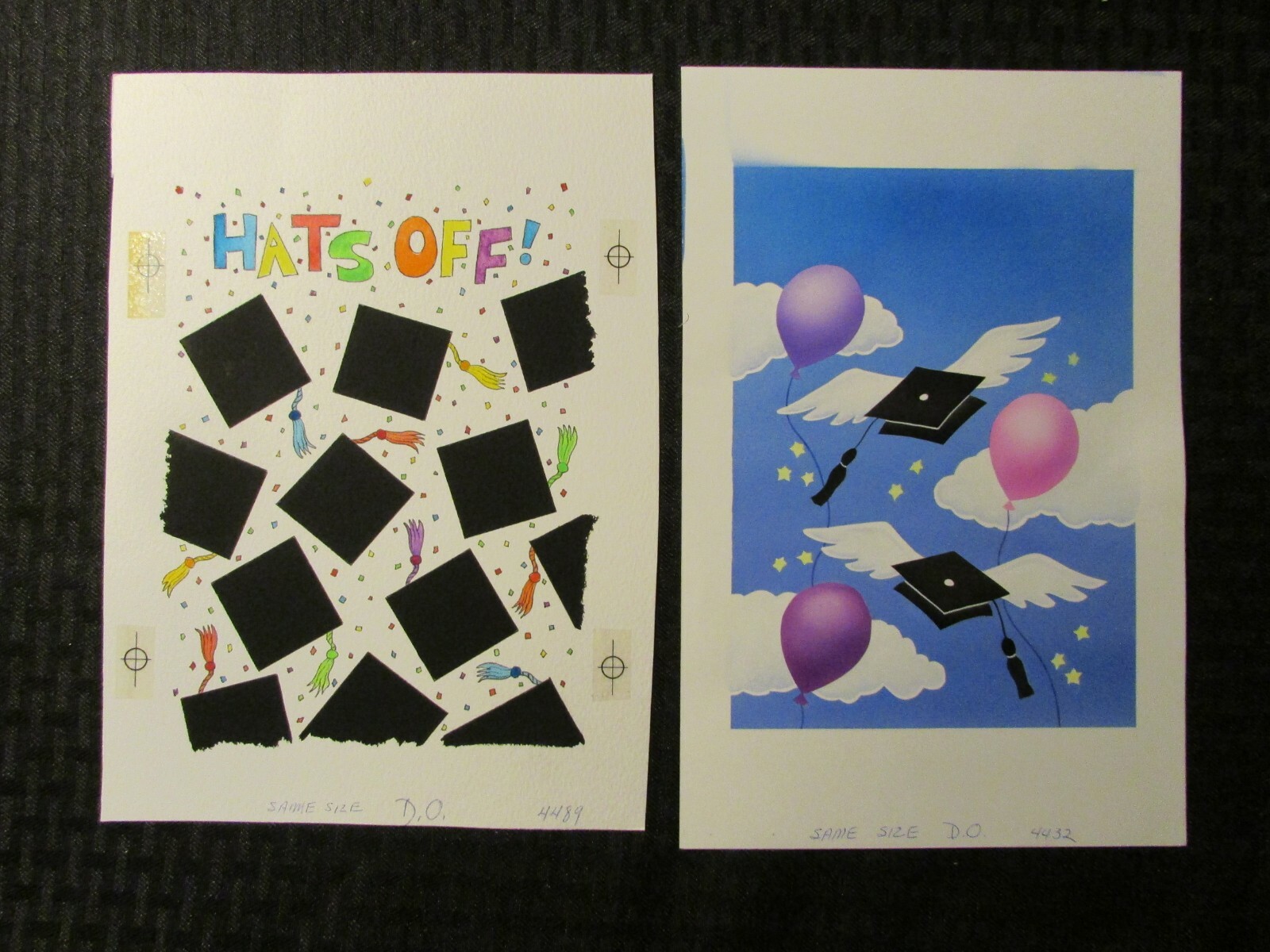 GRADUATION Balloons Cap & Stars 7x10" Greeting Card Art #4432 4489 LOT of 2
