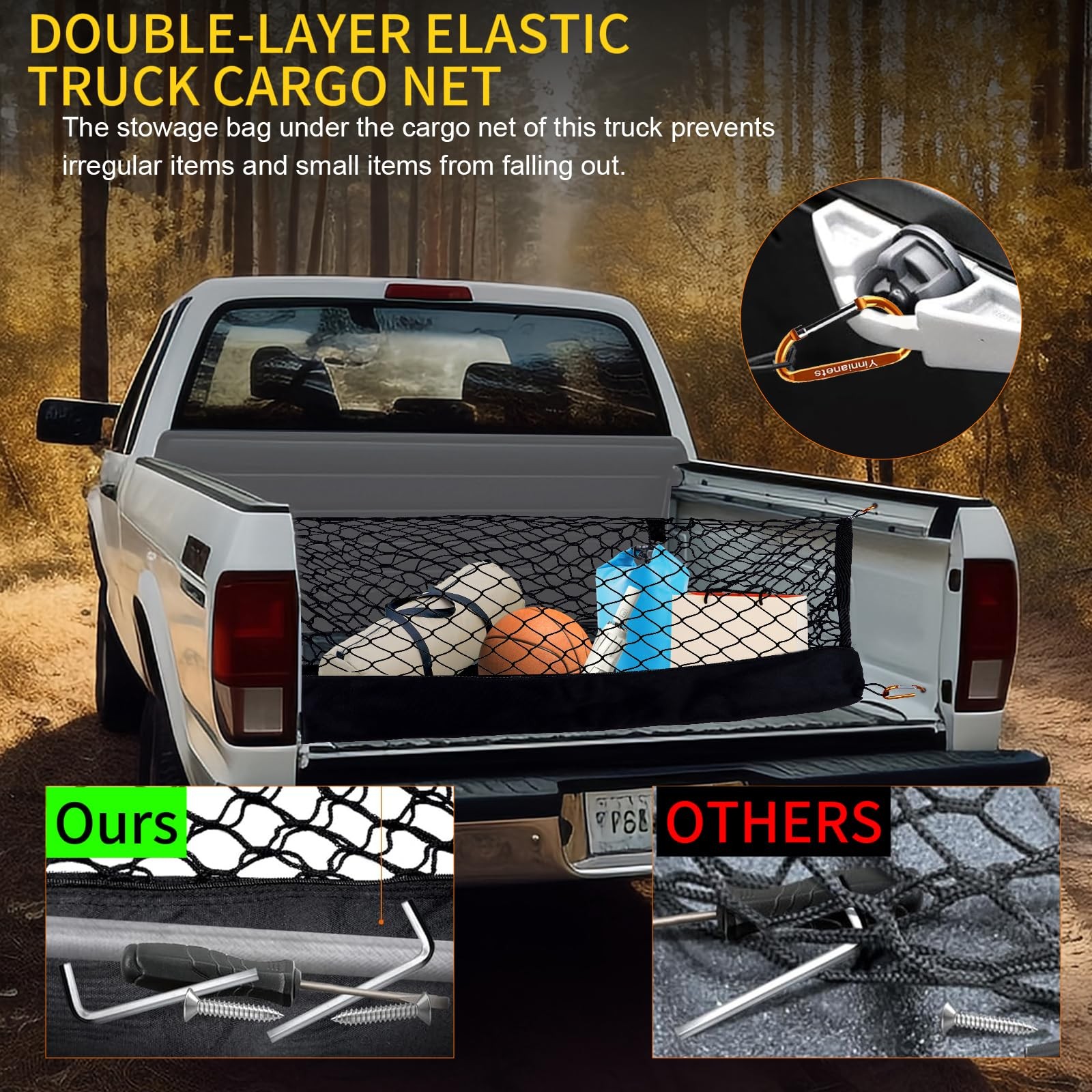 Envelope Style Cargo Net Compatible Silverado/Sierra 1500 (Black), Orange
