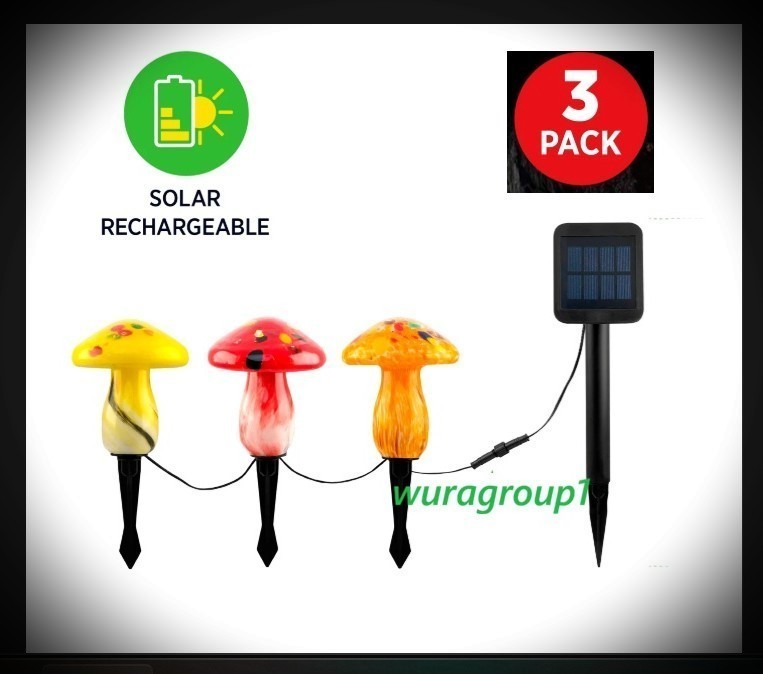 Infinity X1 Solar Glass Mushroom Light Dusk-Dawn, 3-pack