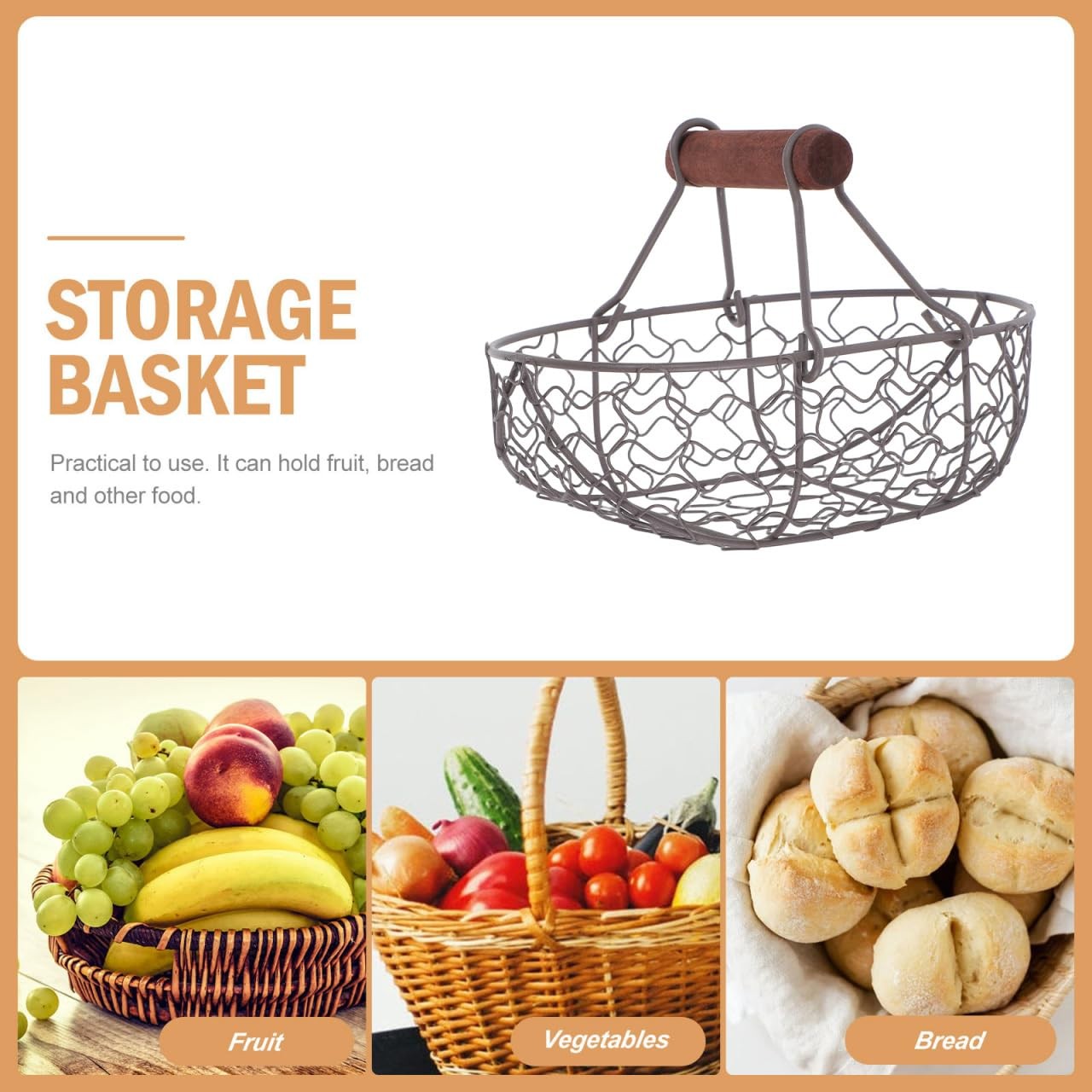 Vintage Metal Wire Egg Basket for Fresh Eggs with Handle Rustic Kitchen Stora...