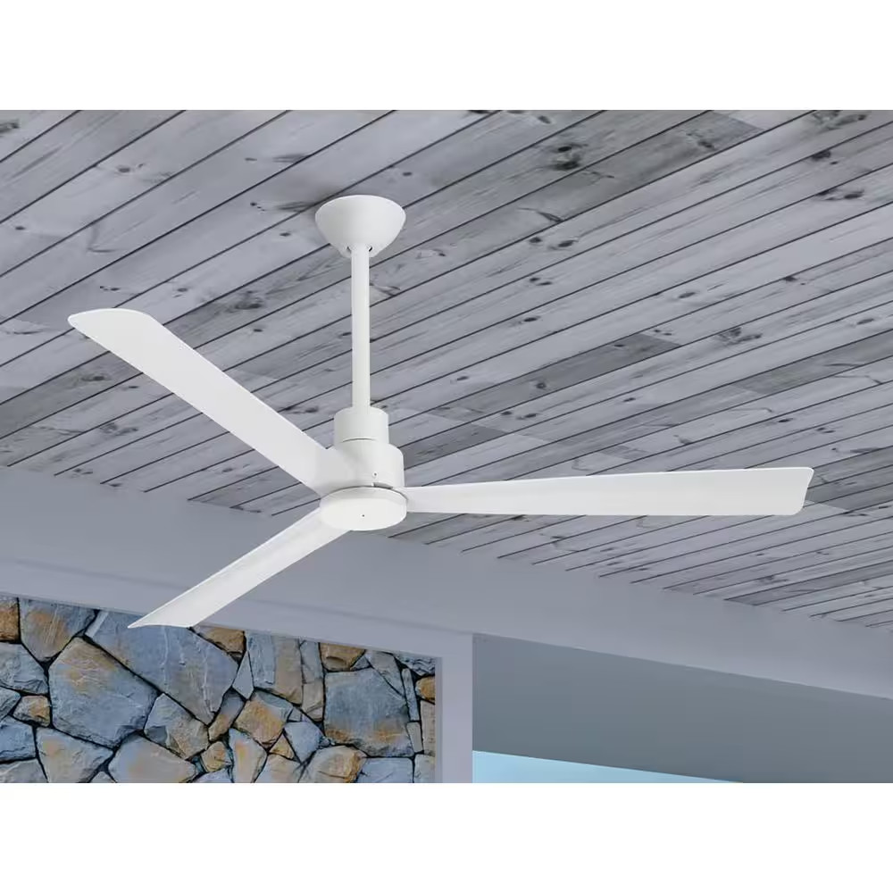 Simple 52 In. Indoor/Outdoor Flat White Ceiling Fan with Remote Control
