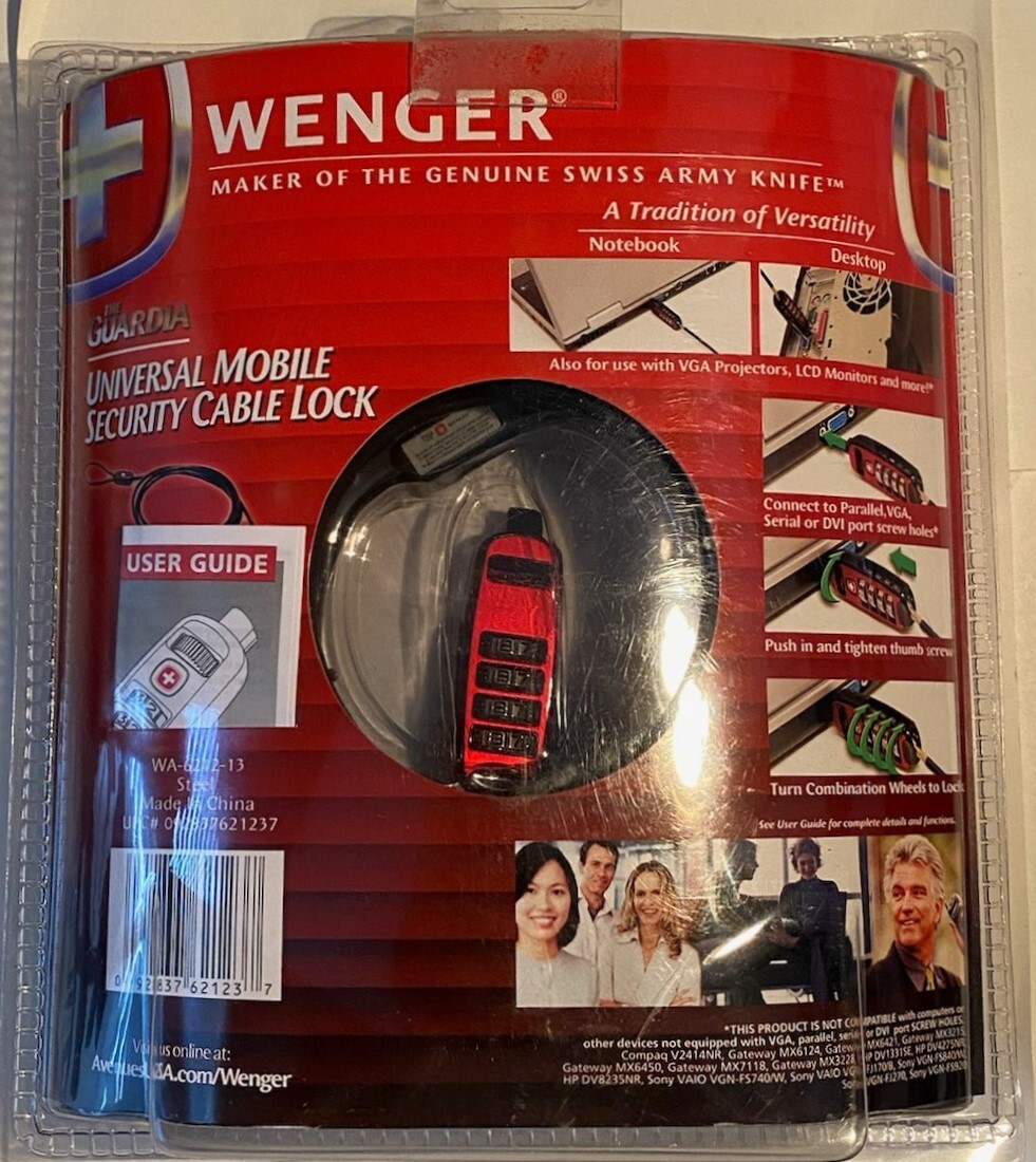 Wenger ~ The Guardia ~ Universal Mobile Security Cable Lock ~ Brand New ~ Sealed