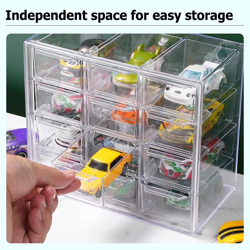 Car Display Case Holds For 1/64 Scale Hotwheels Storage 12 Cars Stackable