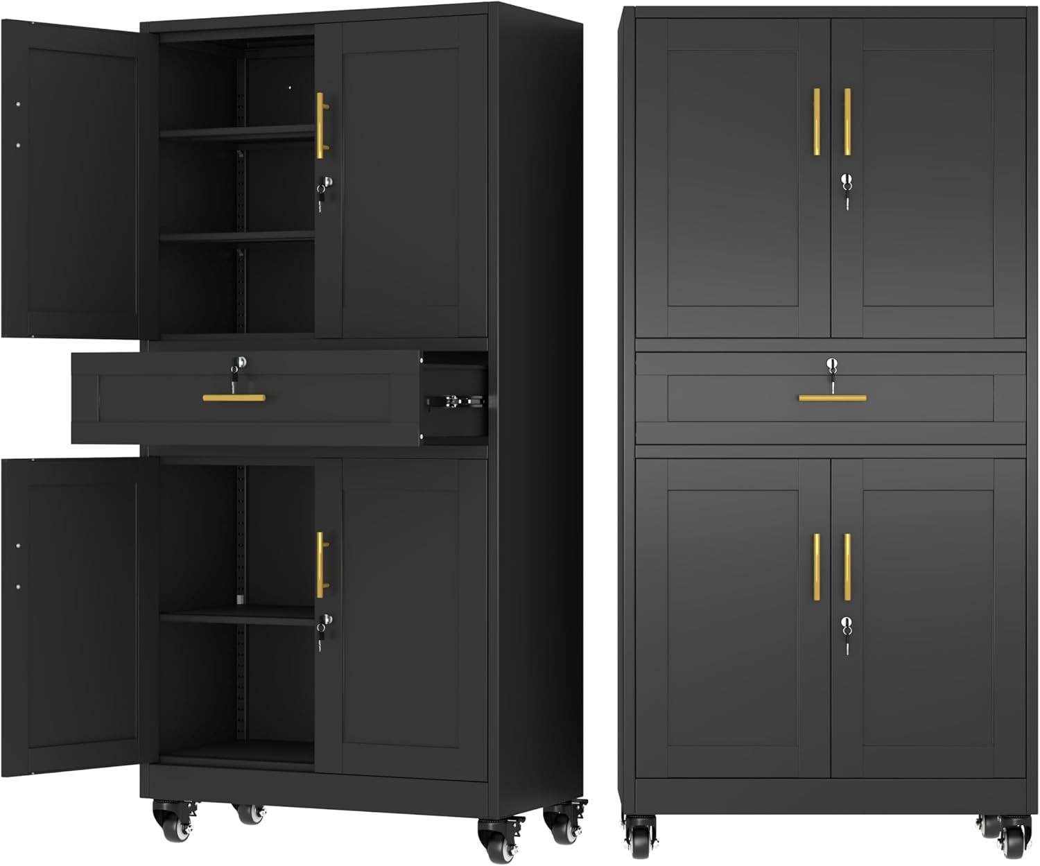 Metal Garage Storage Cabinet with Locking Drawers and Adjustable Shelves,71" H