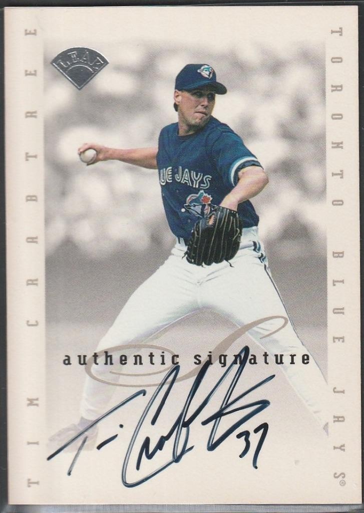064,1996 Leaf Signature, Original Autograph of Tim Crabtree, Blue Jays