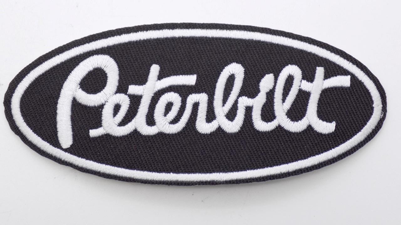 Peterbilt Truck Patch Embroidered Iron/Sew On 4"x1-1/2" Black/White Semi F/S