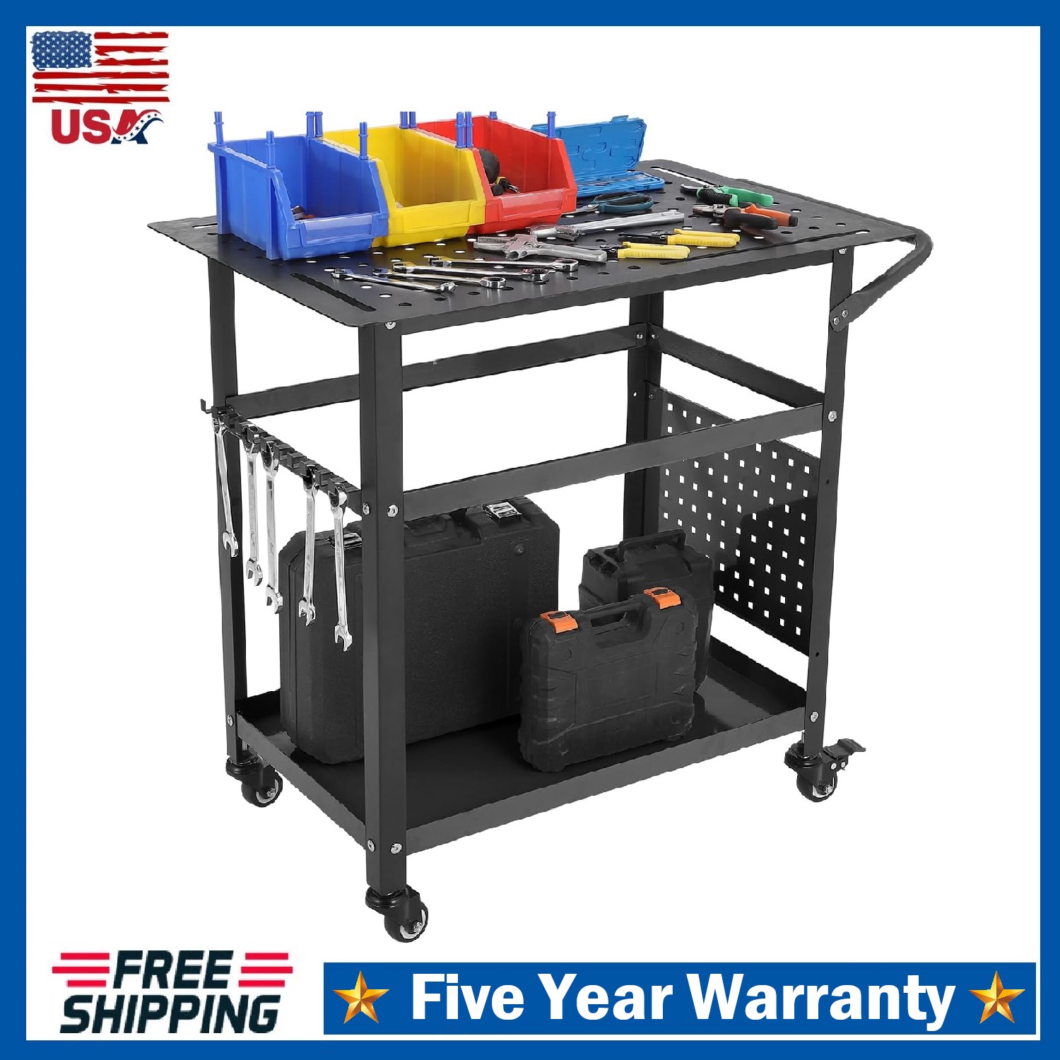 36"x24" Welding Table, Heavy-Duty Welding Workbench Table with Wheels for Garage