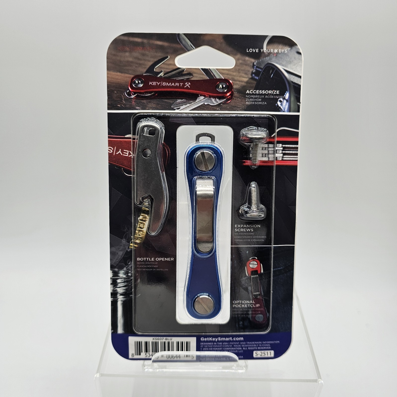 KeySmart Rugged Extended Compact Key Holder with Bottle Opener & Belt Clip Blue