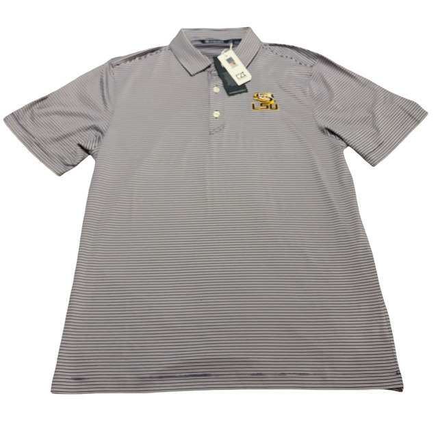 NWT LSU Tigers Cutter and Buck Polo Shirt Men's Medium Purple Striped