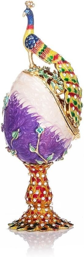 Hand Painted Peacock Style Faberge Egg Decorative Enamel Trinket Box Unique Gift