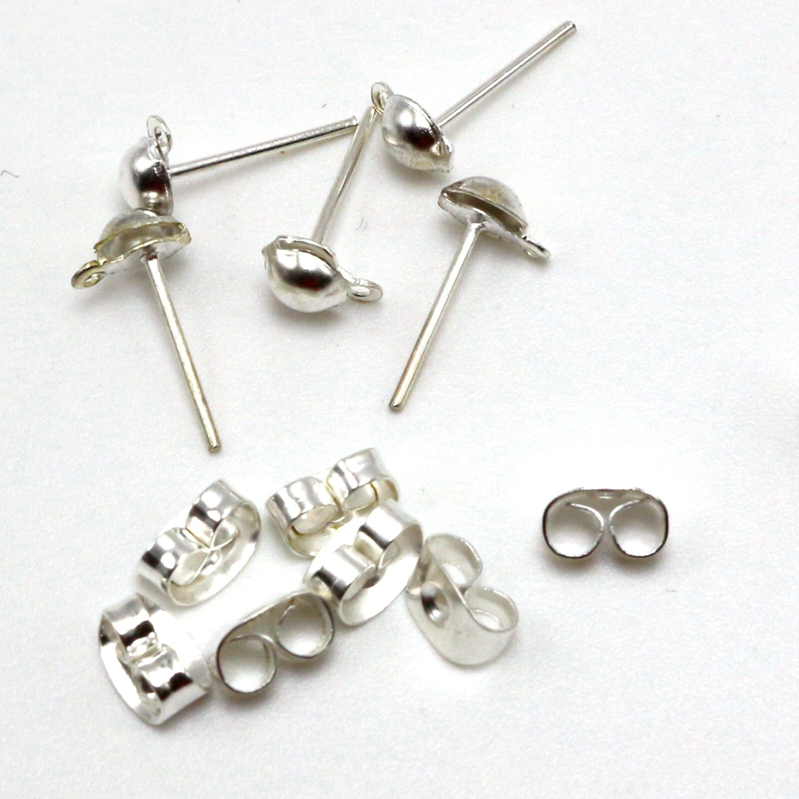 100 Pcs Silver Earring Ear Post Stud with Loop & Stopper Dangle Earring Jewelry