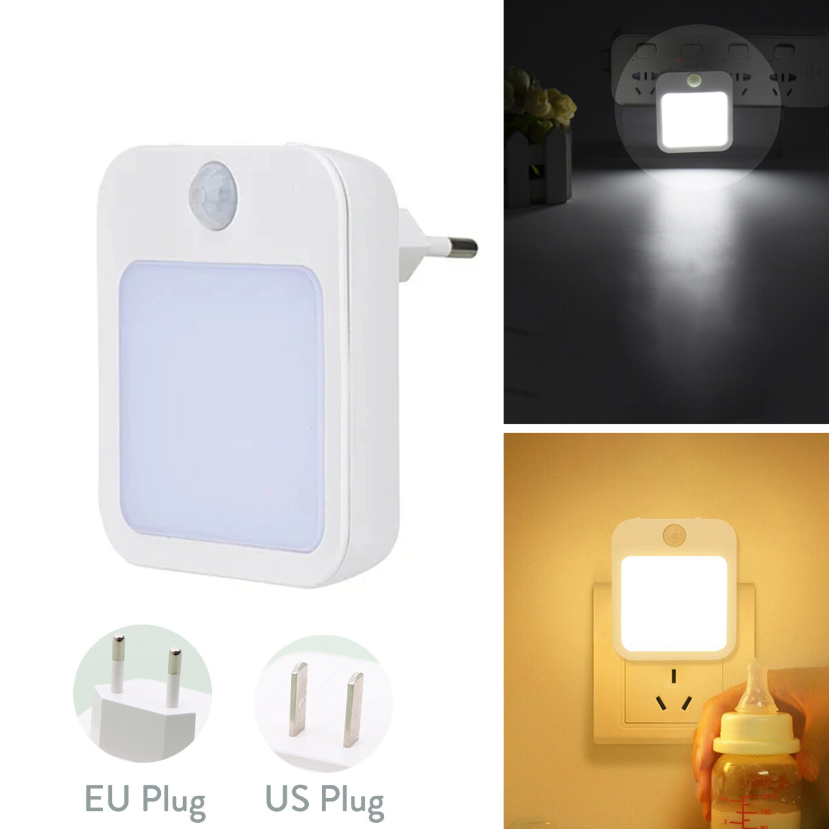 Led Night Light Soft Motion Sensor Lamp Stepless Dimming Auto Us Eu Wall Plug In
