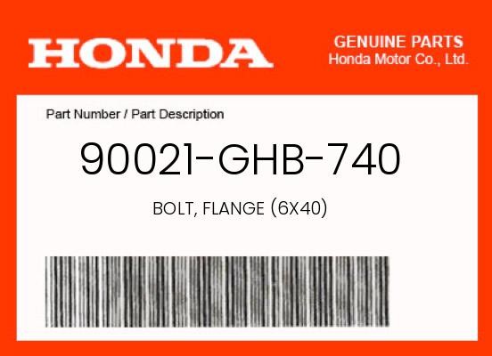 Honda Genuine Bolt, Flange (6X40) - 90021-Ghb-740