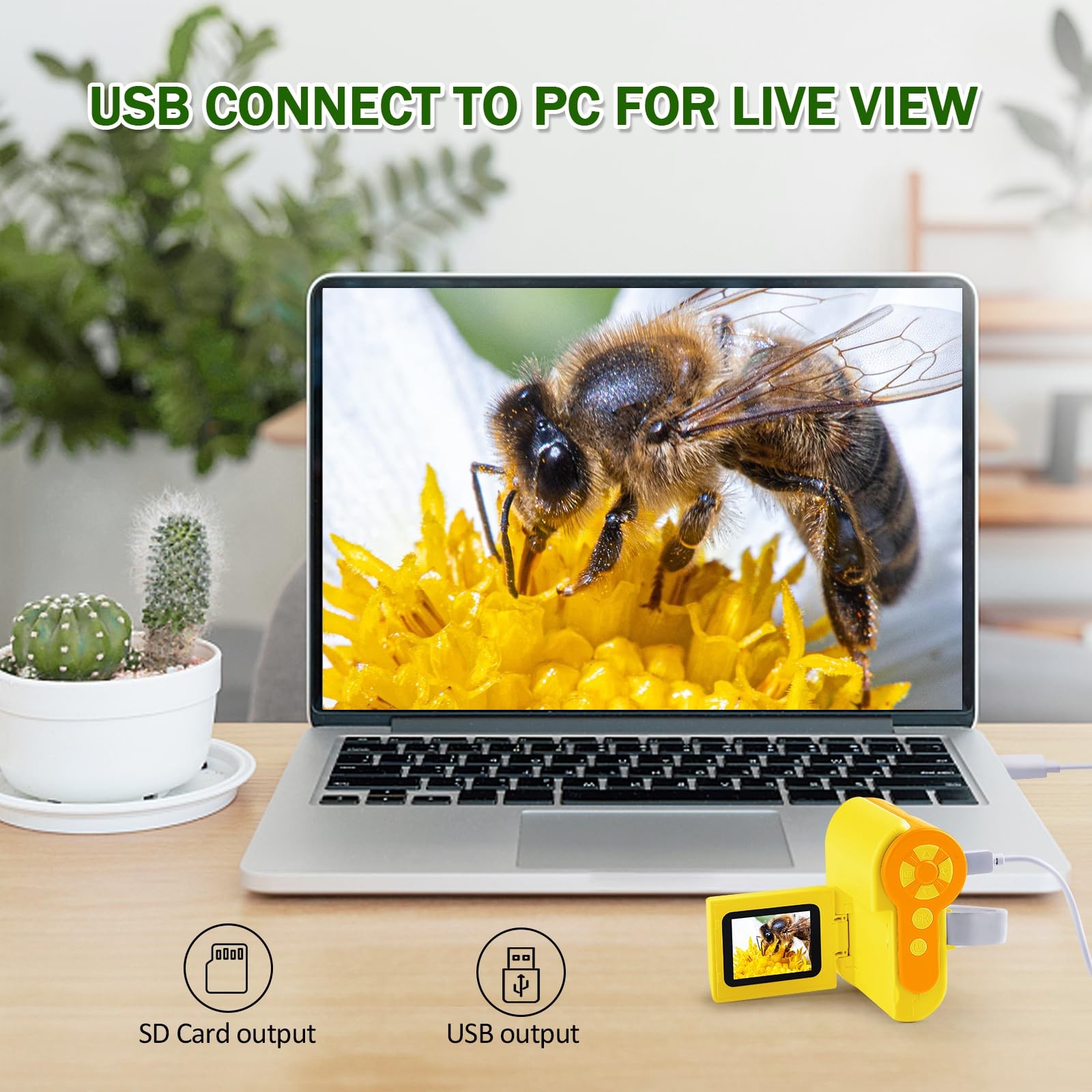Barchrons 1000X Handheld Microscope for Kids, 4K 2.0" Screen Mini Yellow