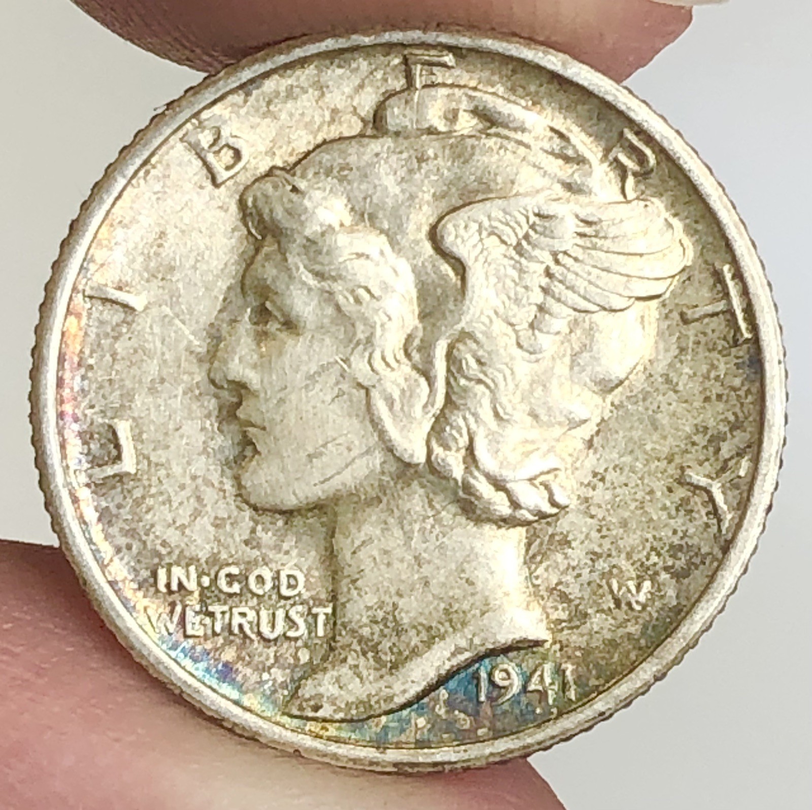 Toned 1941-S Mercury Silver Dime - UNCIRCULATED Nice Torch Full Bands