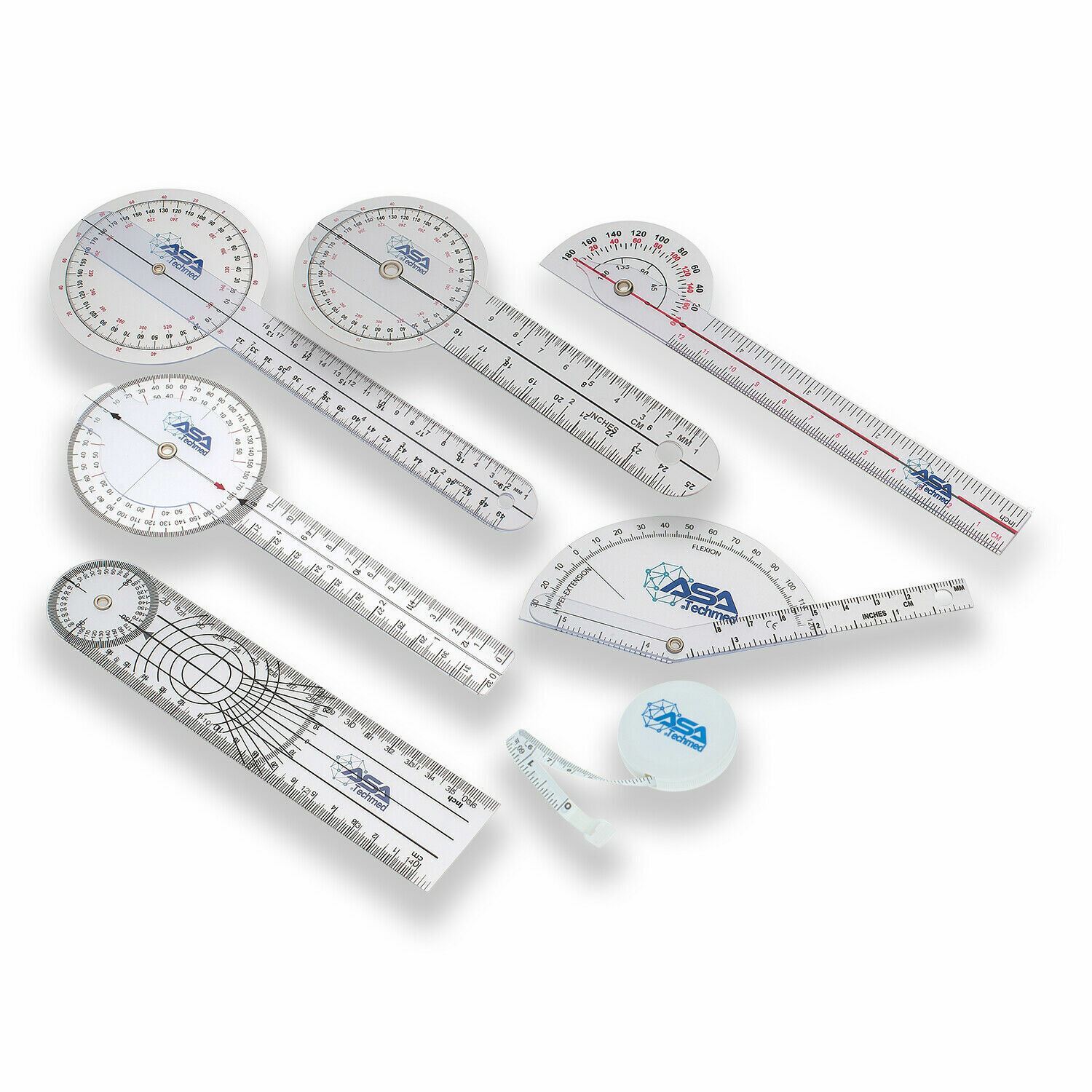 6pcs 12/8/6 Inch Medical Spinal Goniometer Angle Protractor Set + Tape Measure