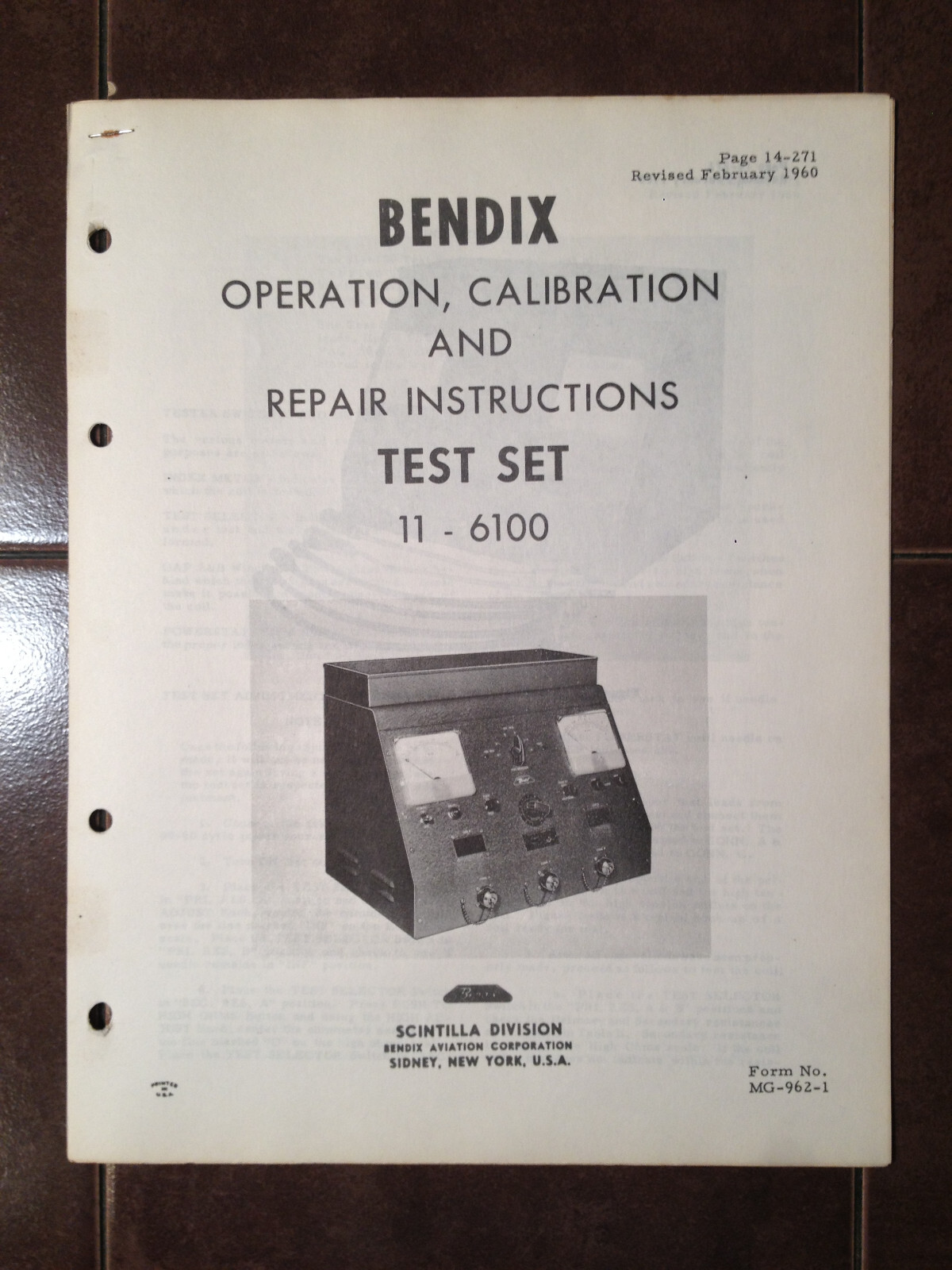 Bendix 11-6100 Test Set  Operating, Calibration & Repair Instructions