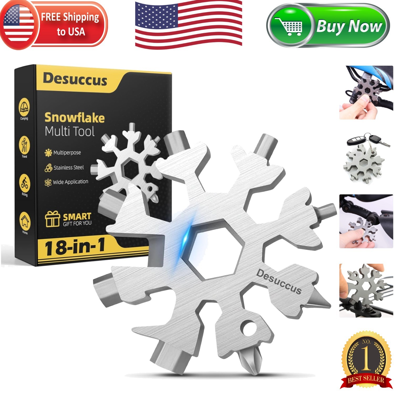 Versatile 18-in-1 Snowflake Multi Tool in Stainless Steel - Great Gift for Men