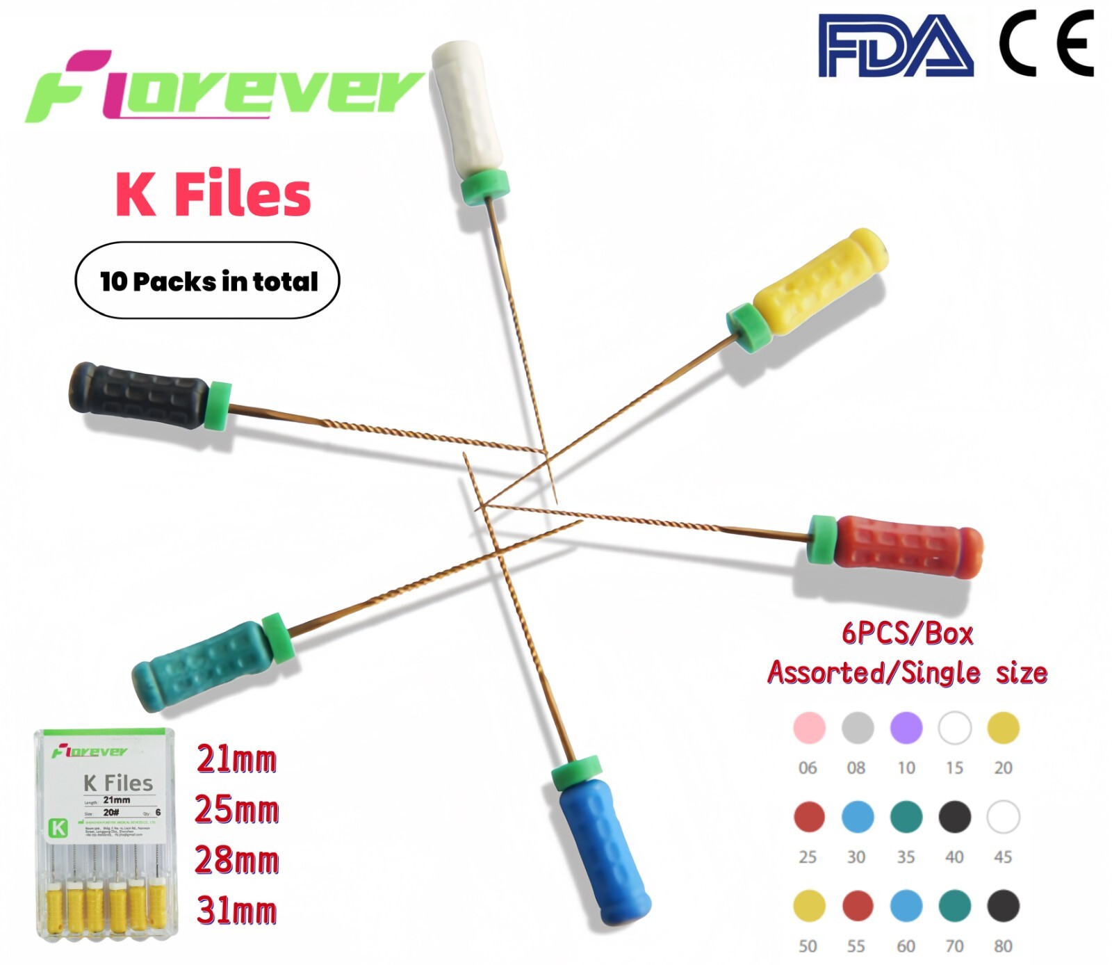 60pcs-120pcs Dental Root Canal File K-FILES 21/25/28/31mm hand files SS