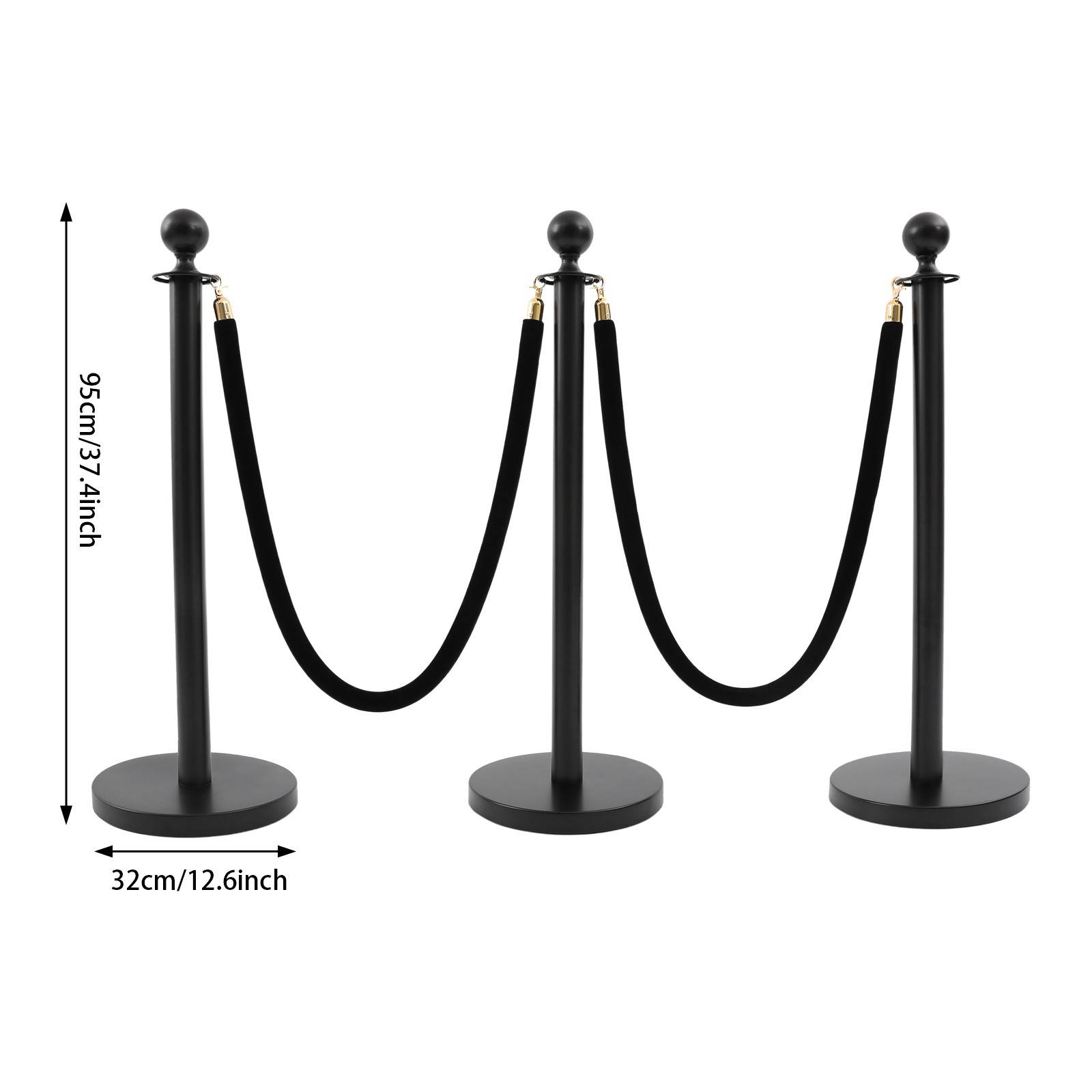 6 PCS Black Stanchion Posts Queue Pole with 4 1.5M Ropes Crowd Control Barrier
