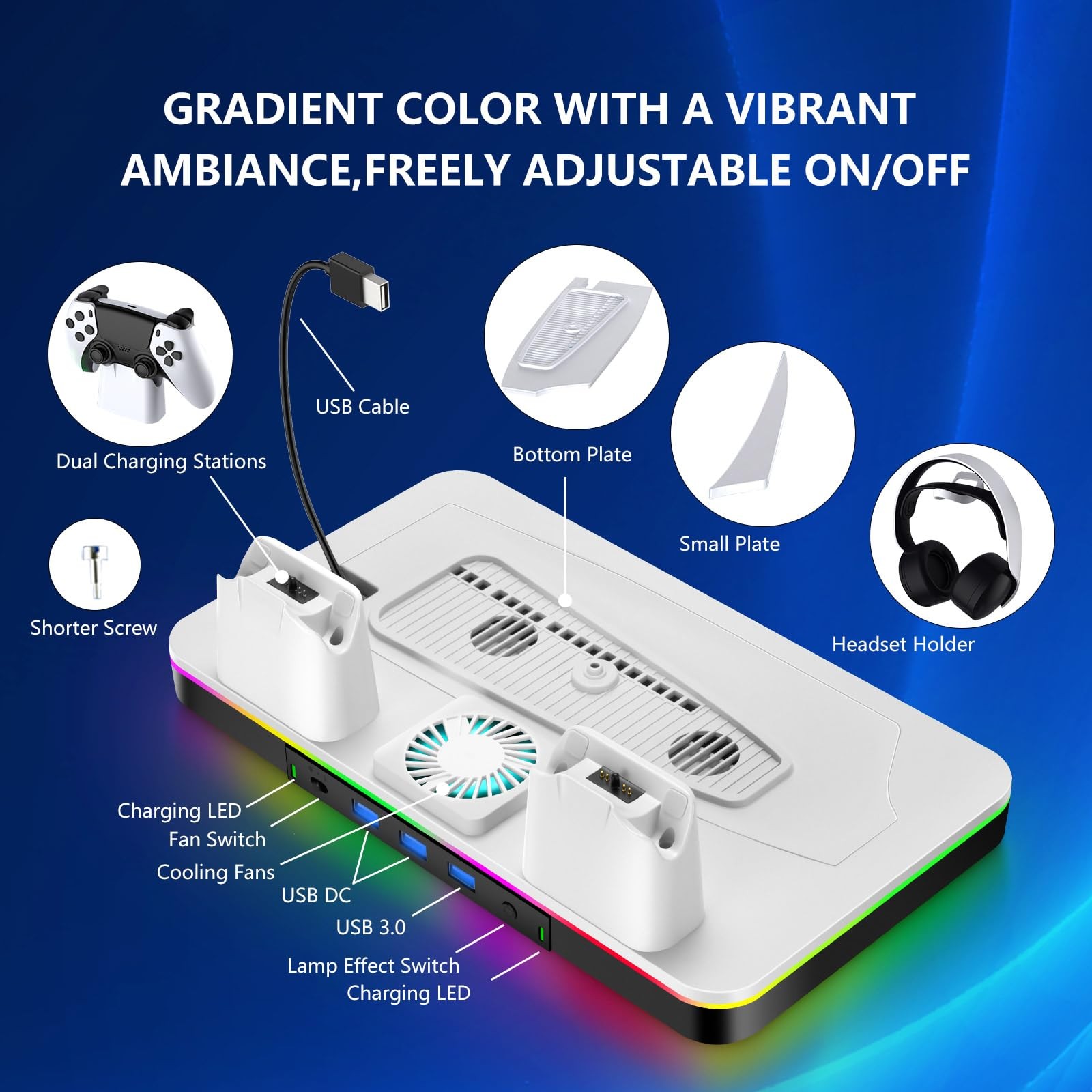 PS5/Pro/Slim Stand and Cooling Station with Dual Controller White(digital)