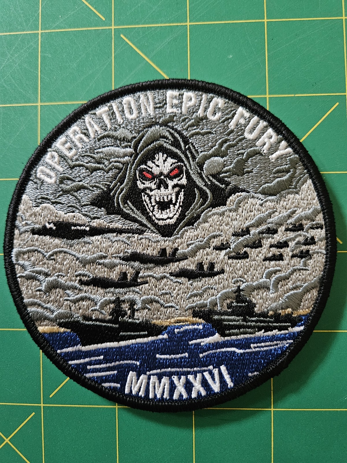 EPIC FURY Straits Hormuz Navy Patch Hooded Grim Reaper Skull Aircraft Carrier