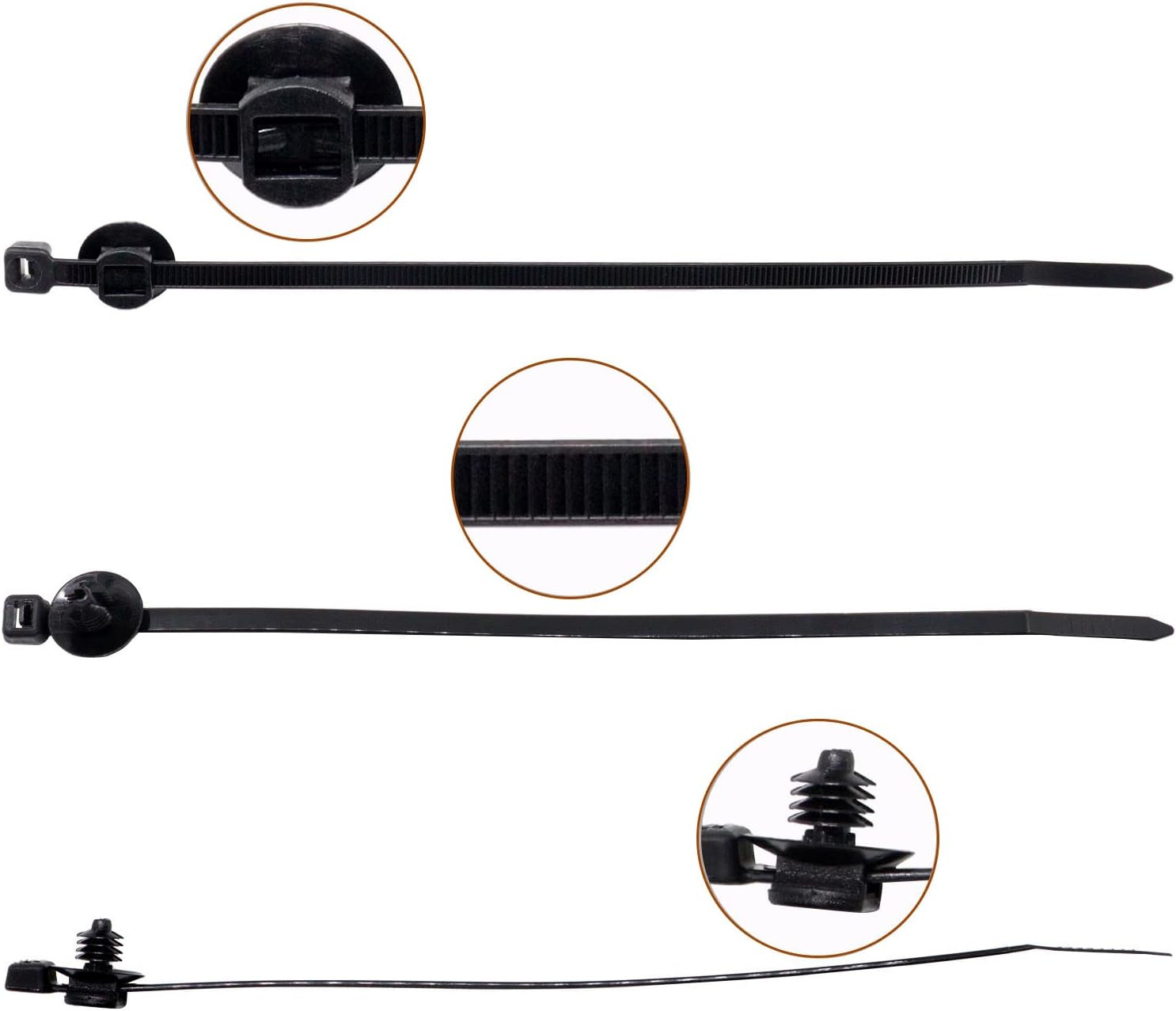Cable Zip Ties with Retainer 8" Wire Clip Holder Adjustable Self Locking 100Pack