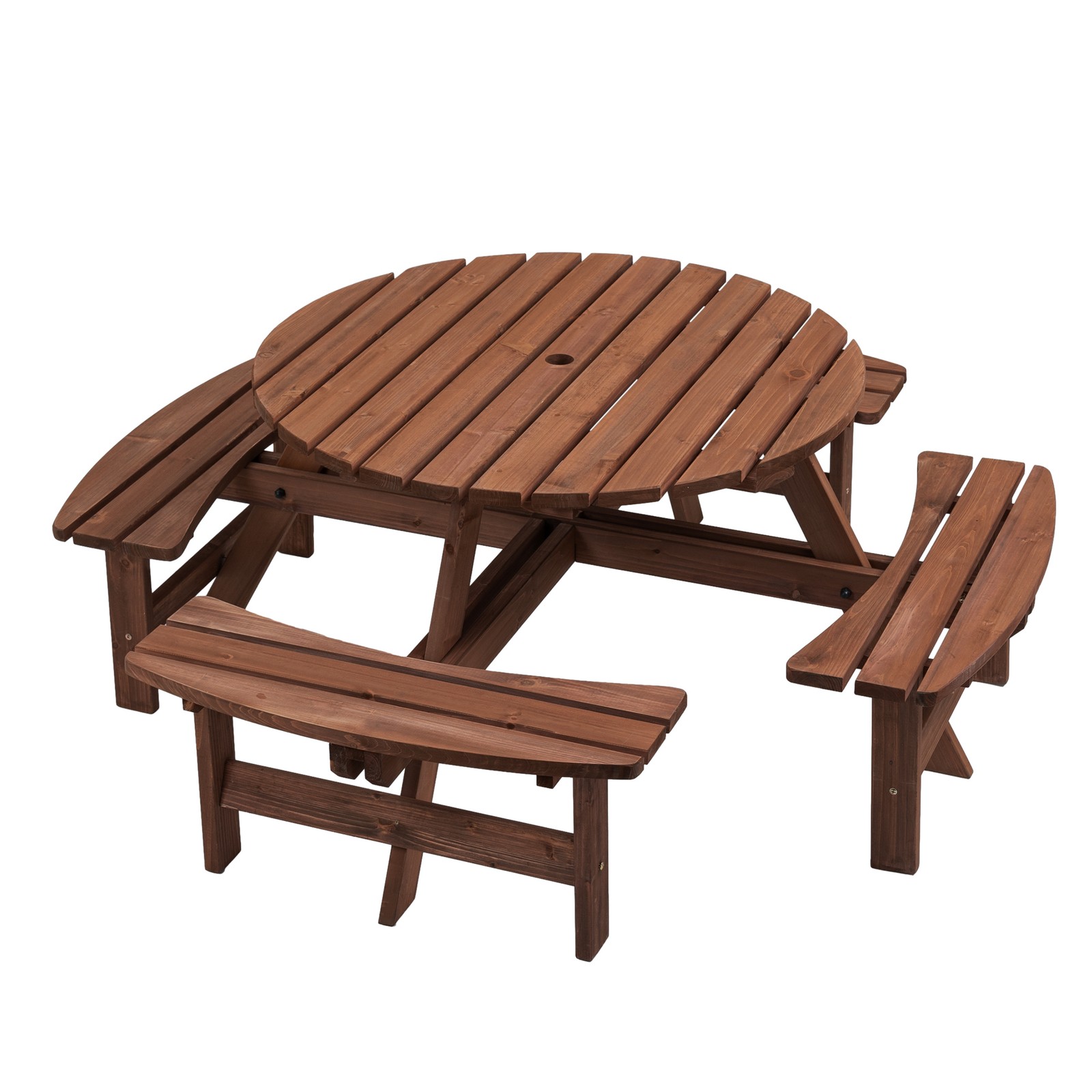 8 Person Wooden Picnic Table with 4 Benches, 43.3" Round, 2220lb Capacity