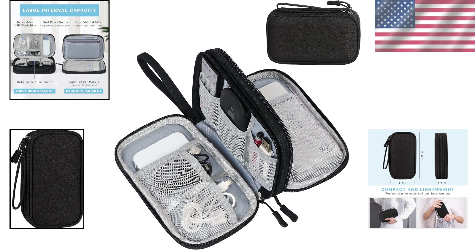Lightweight Double Layered Electronic Accessories Case for Travel and Storage