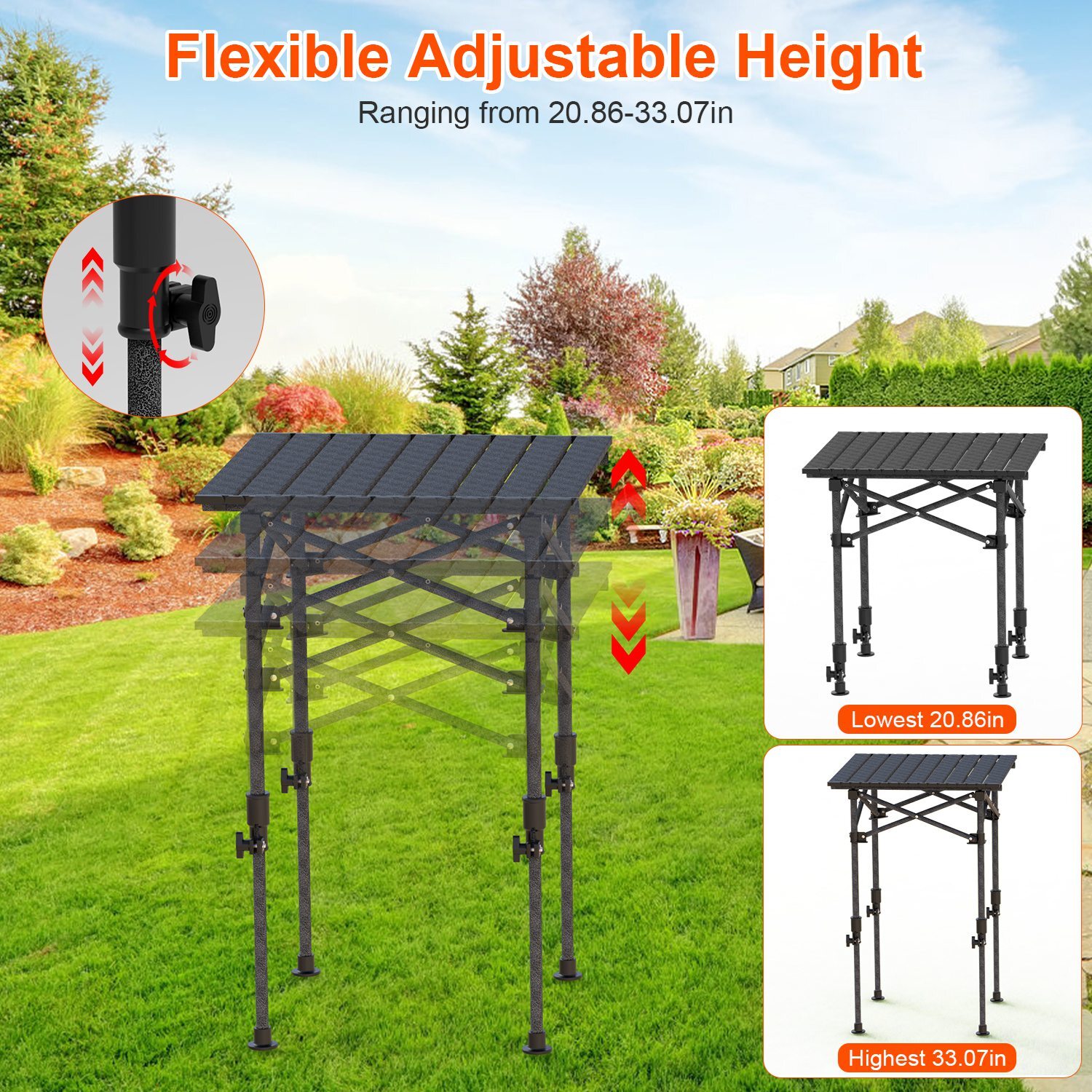 Portable Folding Camping Table with Adjustable Height Legs Hanging Net Rustproof