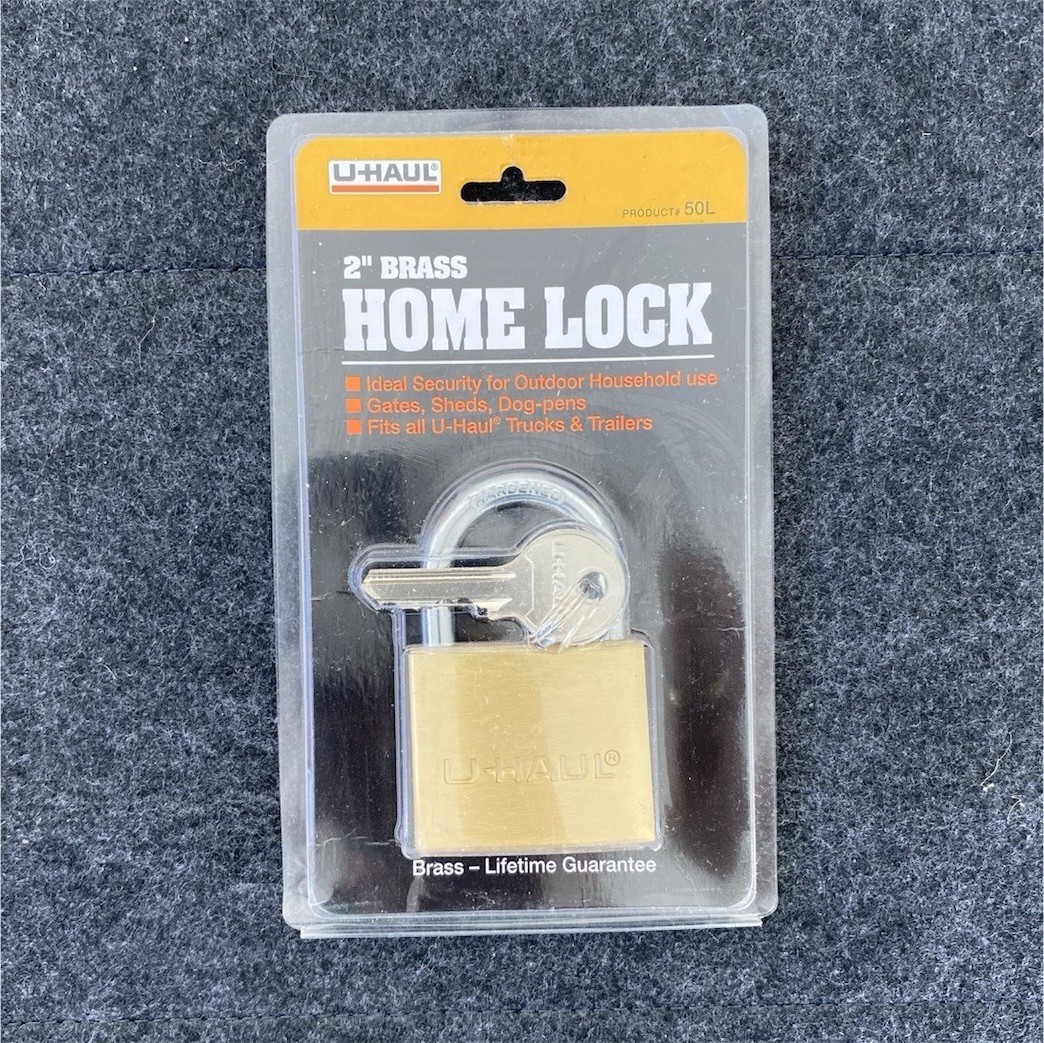 U-Haul 2" Brass Padlock Model 50L Keyed Hardened Steel Shackle 2 Keys