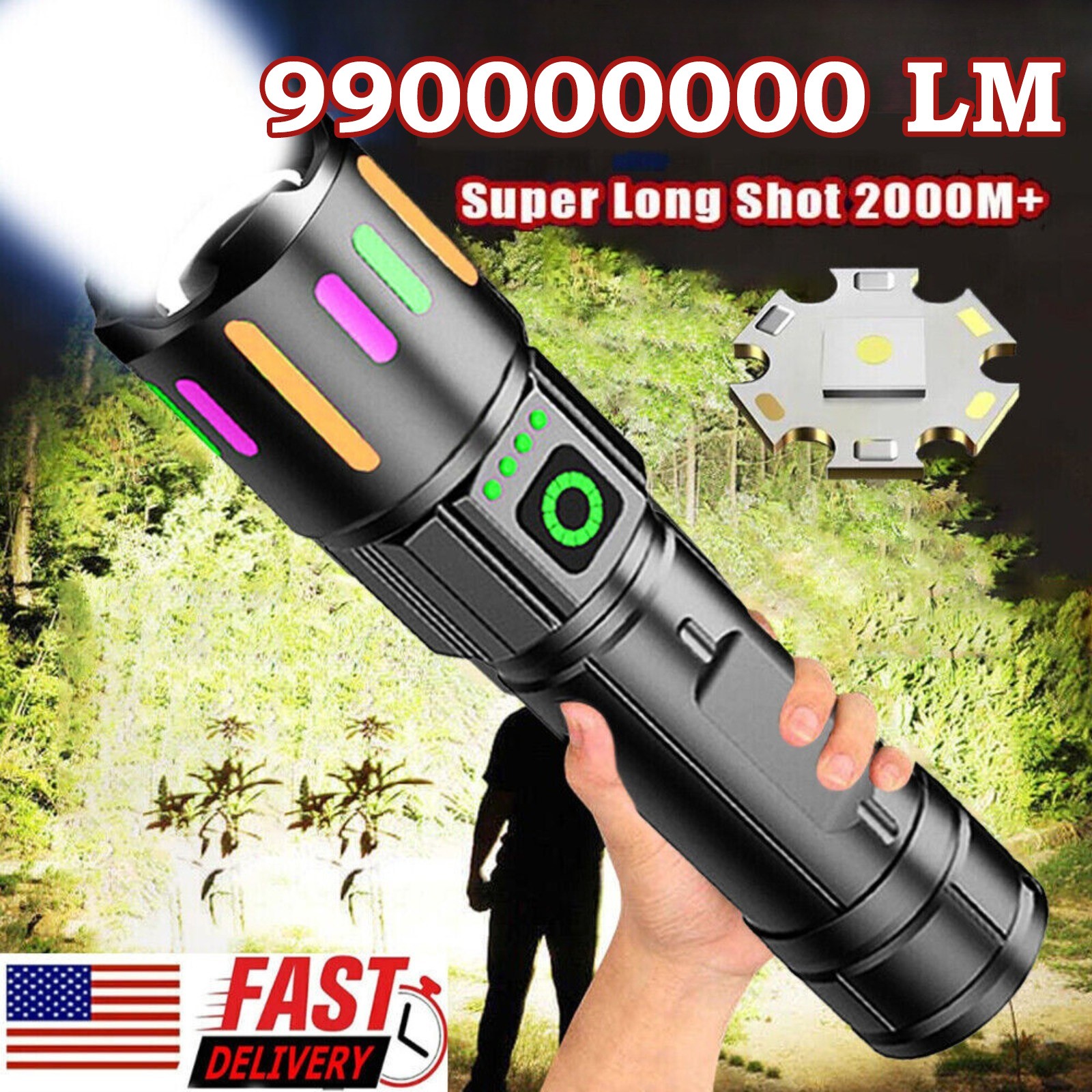990000000 Lumen Super Bright LED Tactical Flashlight Rechargeable LED Work Light
