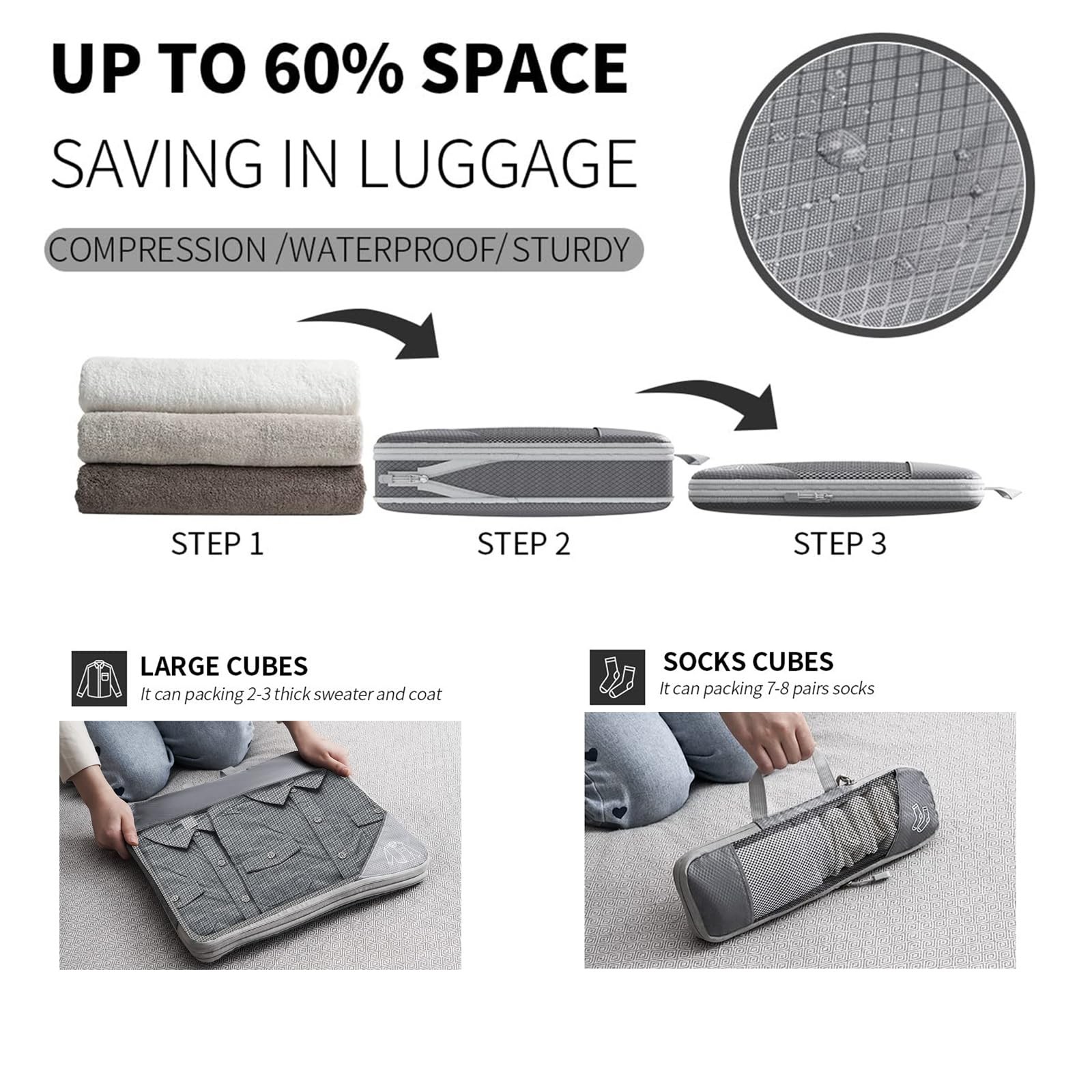 9-Set Packing Cubes with Hanging Bag | 9-Size Combination, Mesh Fabric & Refl...