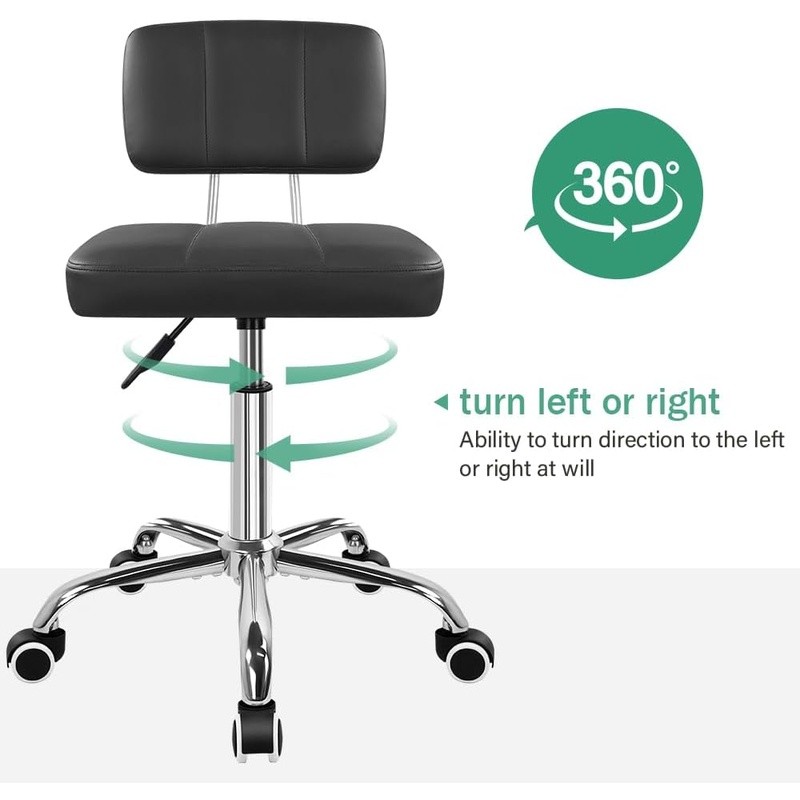 360 Swivel Rolling Stool Chair Height Adjustable Office Task Chair Easy Assembly