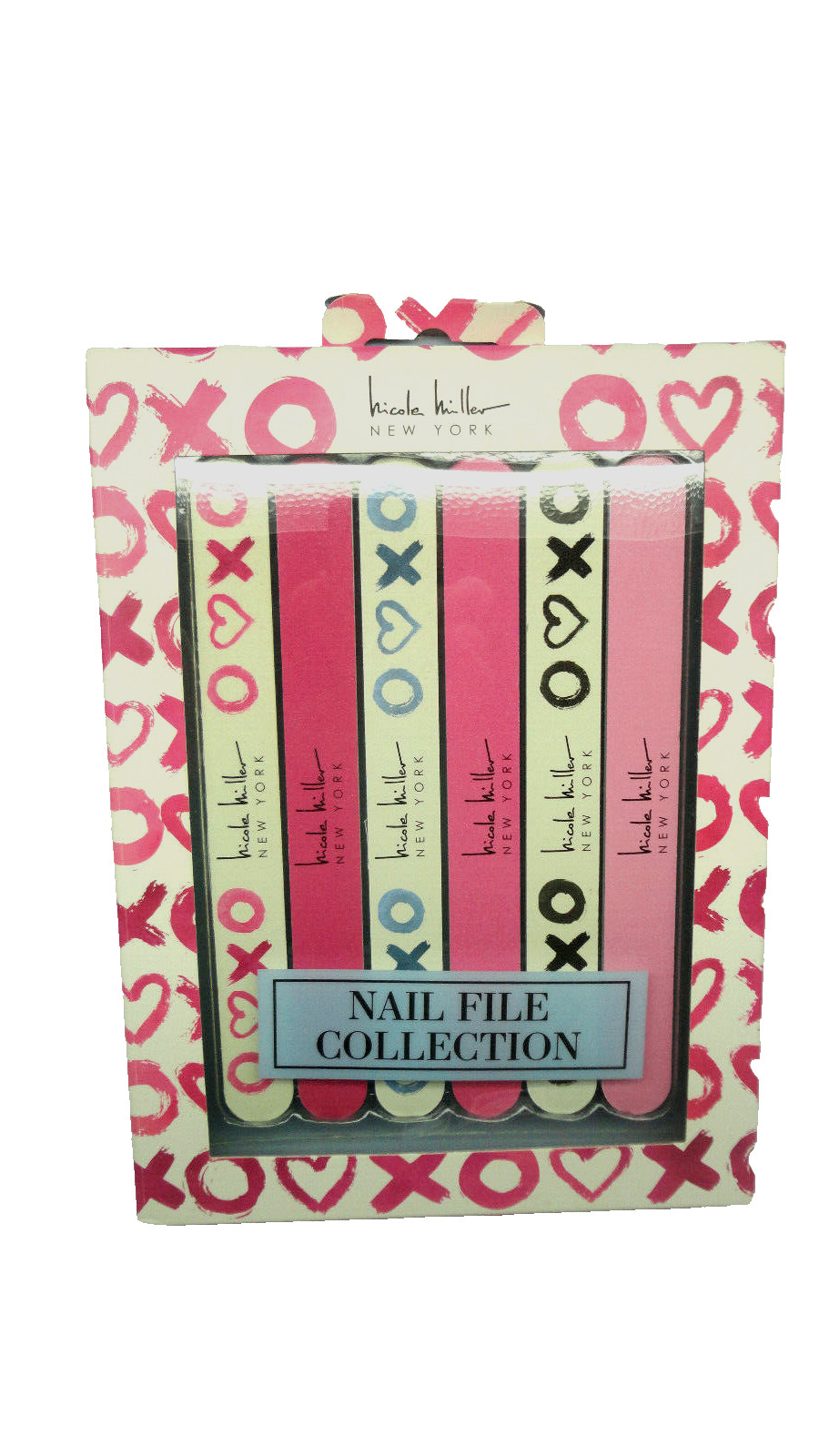 6 Piece Nicole Miller XO XO HEART Nail File Collection Full Size pink/white