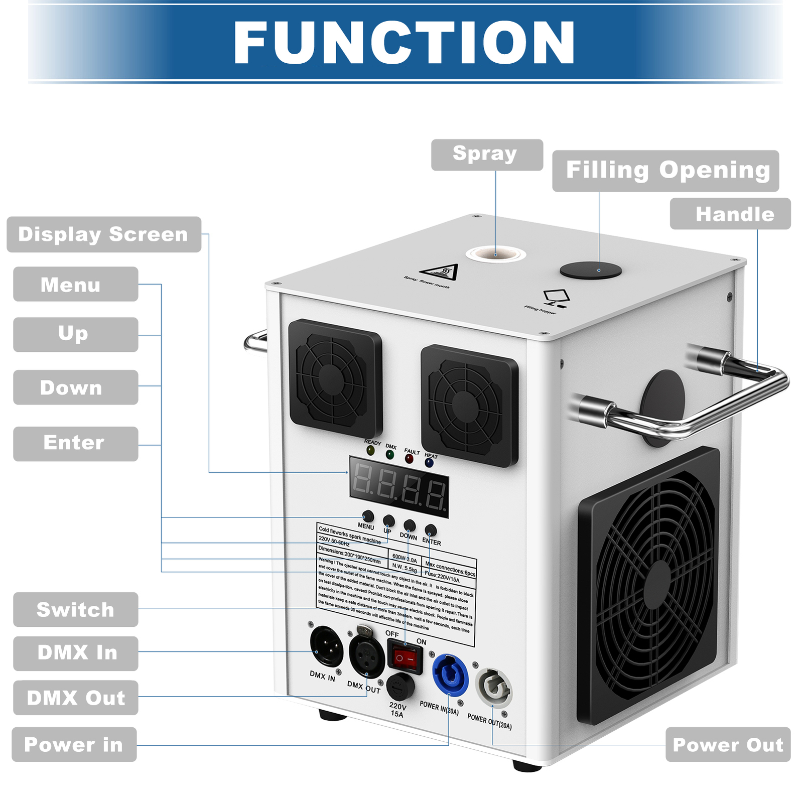 Large 700W Cold Spark Machine Firework Stage Effect DJ Event Party Wedding+Case