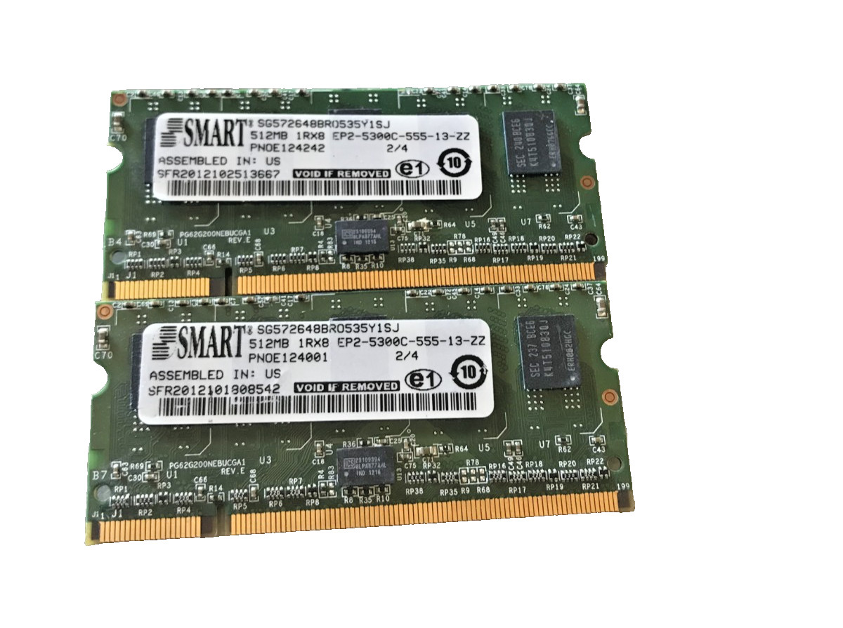 LOT OF 2 SMART SFR2012102513667  1x8 EP2-5300C-555-13-ZZ( 2X 512MB) 1GB MEMORY