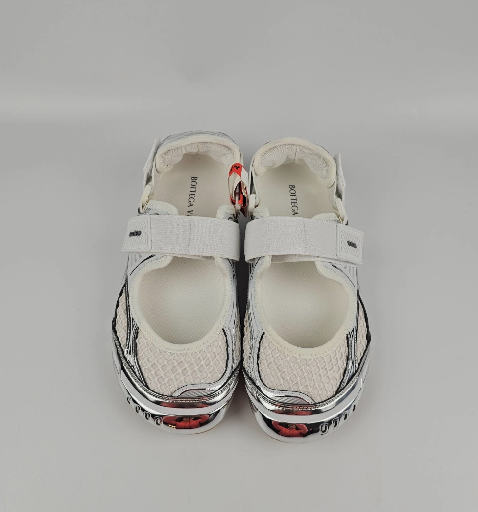 BOTTEGA VENETA Orbit Flash Mary Jane Silver/White Sneakers New