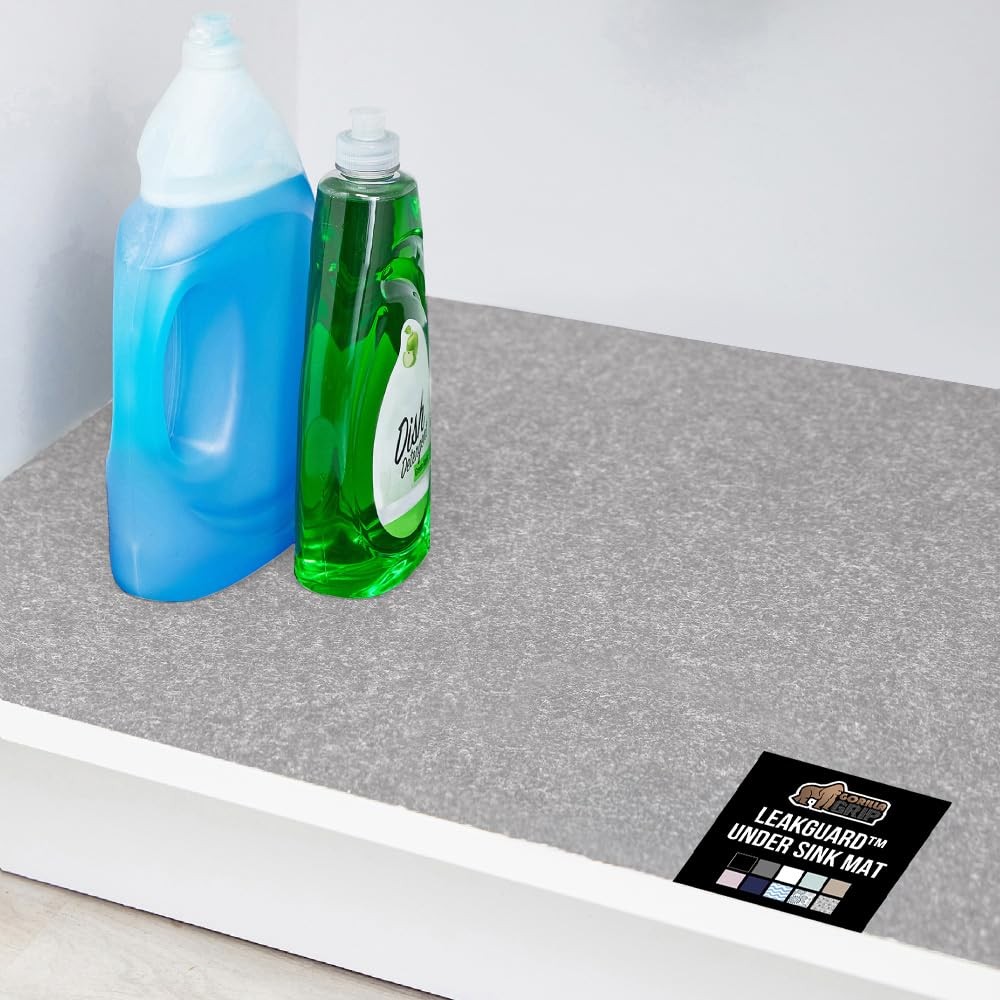 GORILLA GRIP LeakGuard Non-Adhesive Under Sink Mat 24"W x 24"L, Light Gray