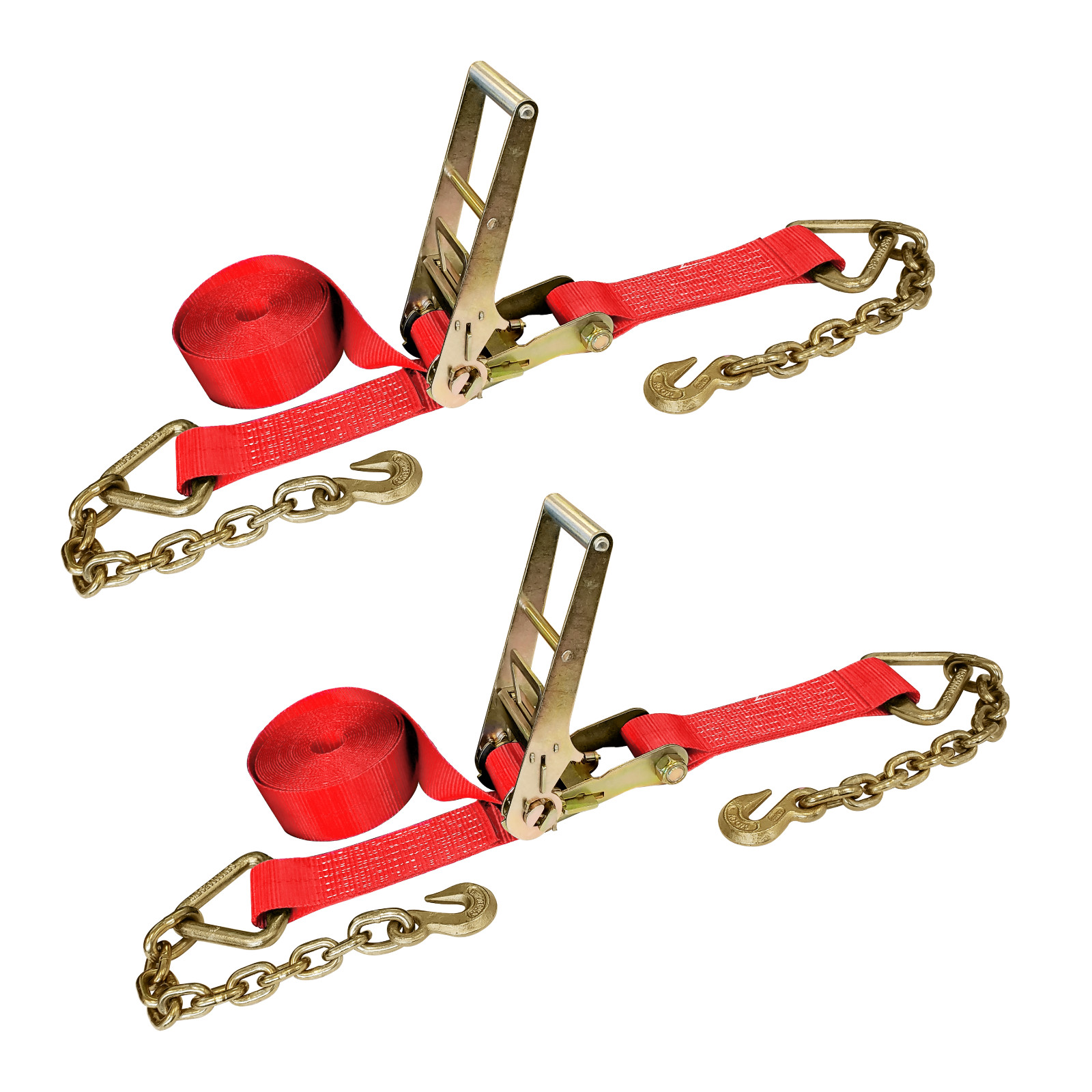 USA 2 Pack 3" x 30' Ratchet Tie Down Strap w/ Chain Extension WLL 5400 LBS RED
