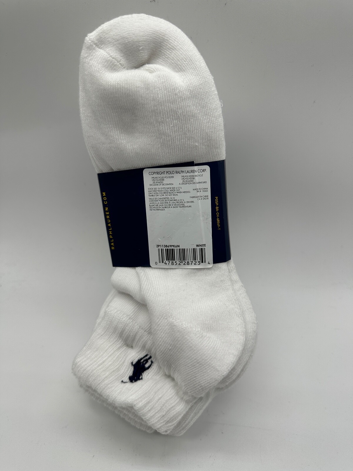 NEW 6 PAIRS MENS POLO RALPH LAUREN ANKLE CUT SOCKS CLASSIC SPORT 10-13 BLK/ WH