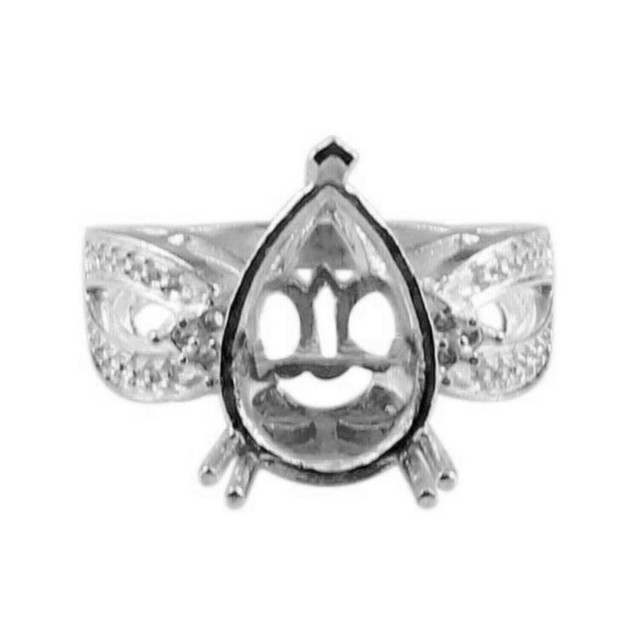 Semi Mount 15x10mm Pear Shape Faceted Cut Birthday Ring Sterling Silver