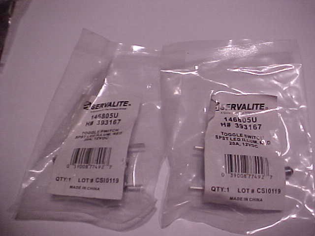 Qty 2 Servalite H393167 12VDC 20 AMP  Illuminated red Toggle Switch Ships free