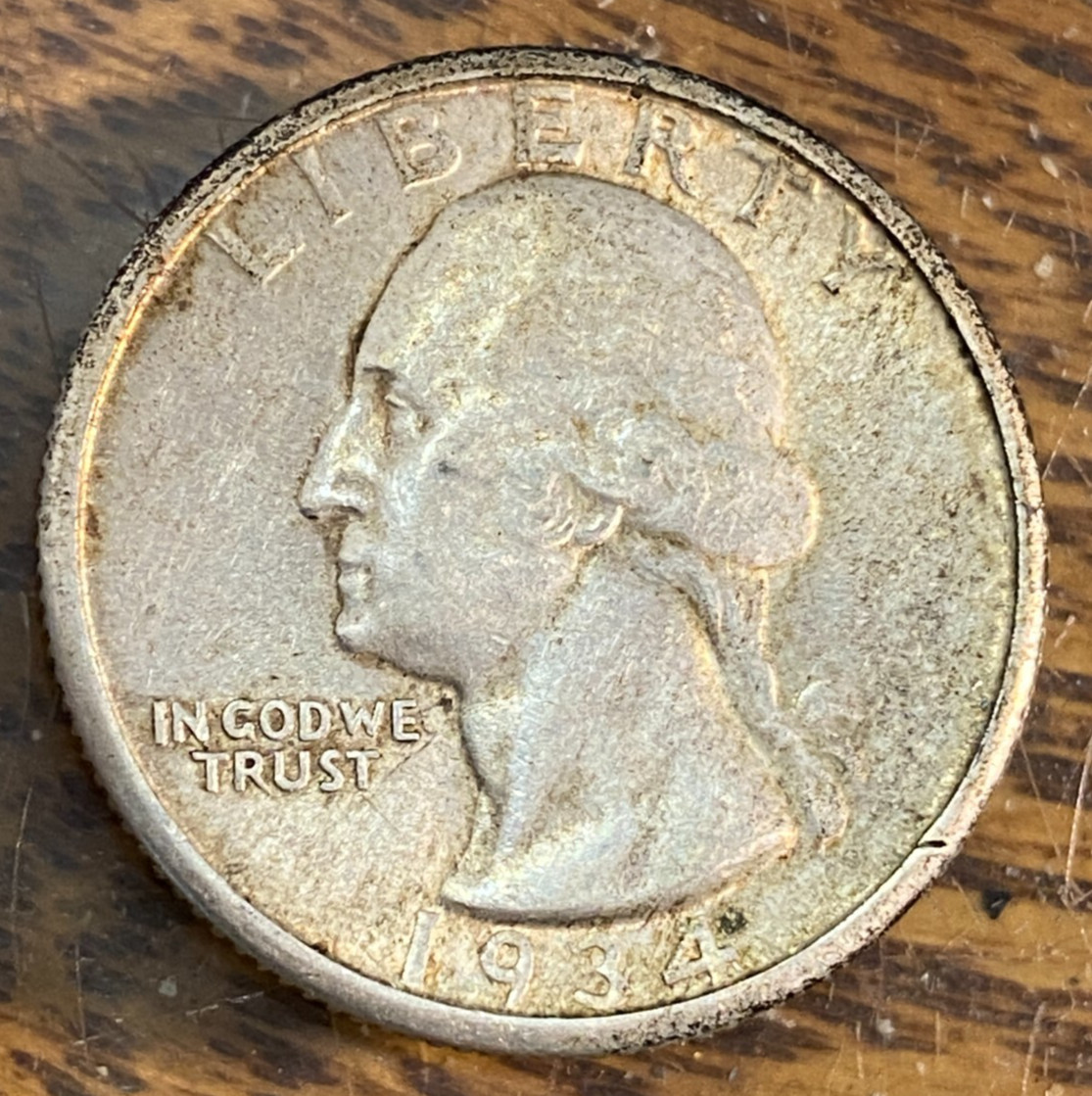 1934 Heavy Motto Washington Quarter Nice Original Very Choice AU CHRC