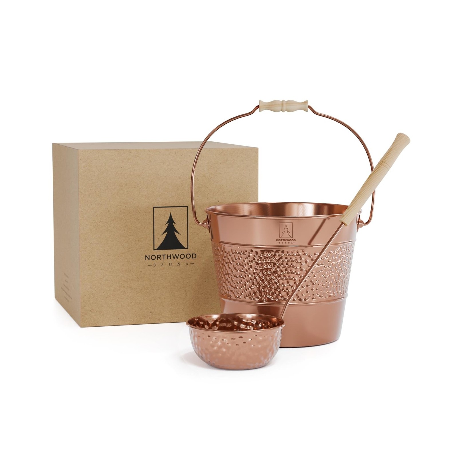 Sauna Bucket and Ladle Set - Handmade from 100% Pure Copper - Eucalyptus Wood...