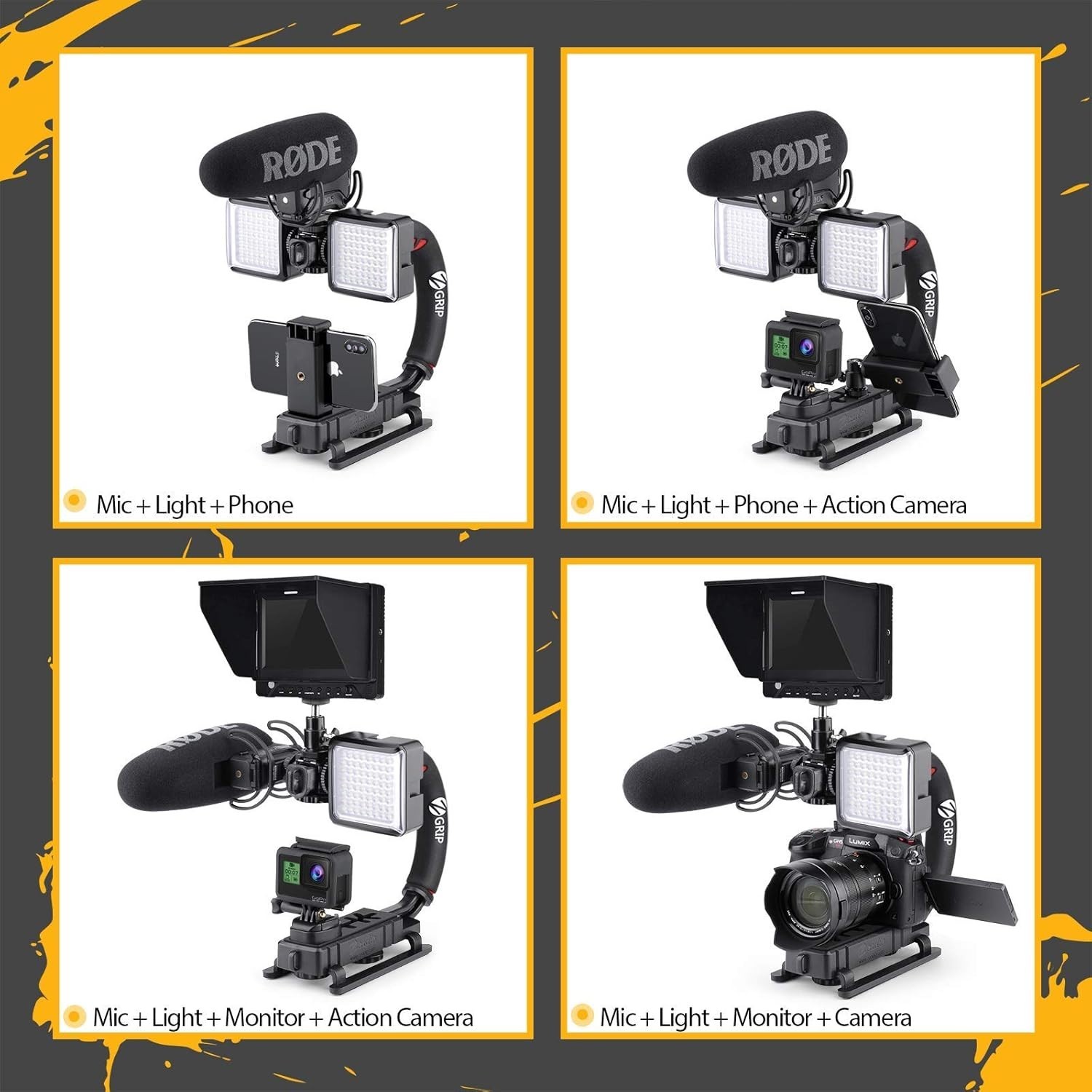 Video Action Stabilizing Handle Grip Handheld Stabilizer with Cold-Shoe Mount...