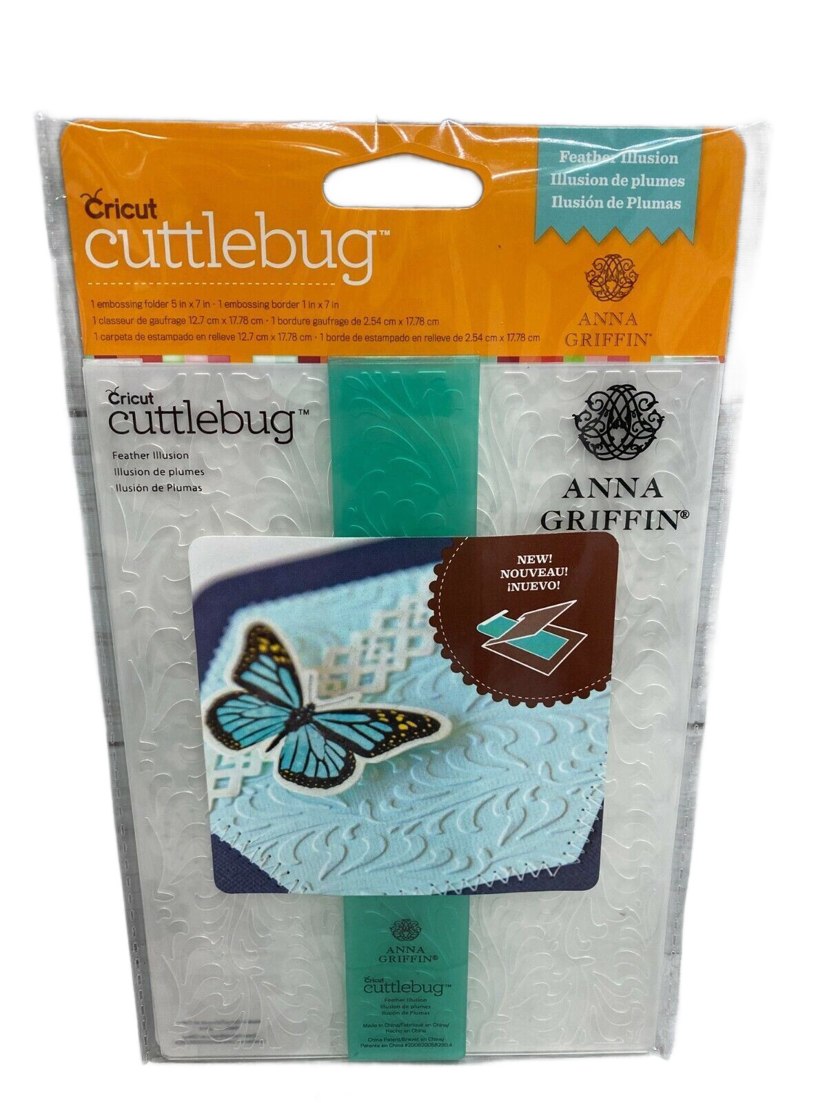 CUTTLEBUG 5 x 7 embossing folder FEATHER ILLUSION plus BORDER  Anna Griffin set
