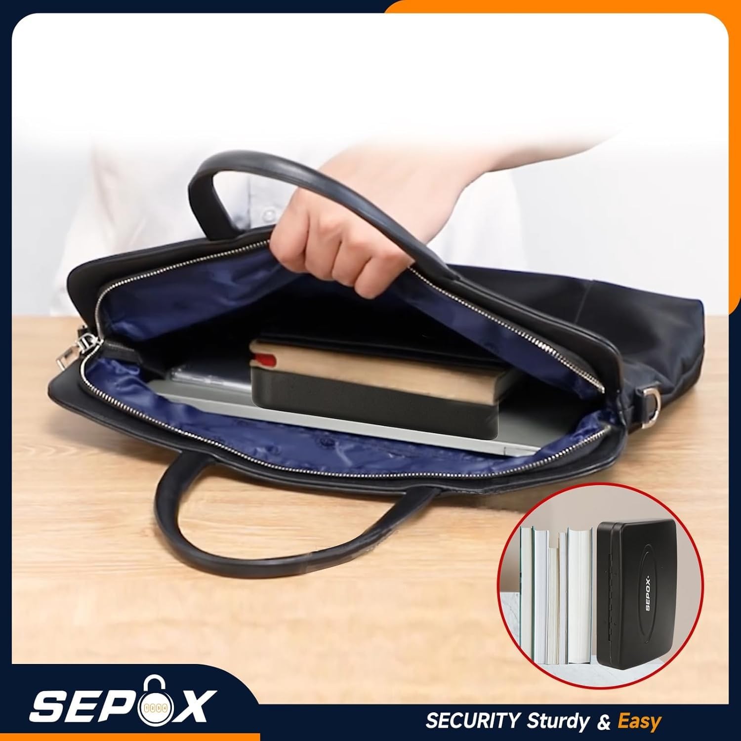 SEPOX® Water/Fire-Resistant Portable Security Case Lock Box 1pcs, Black